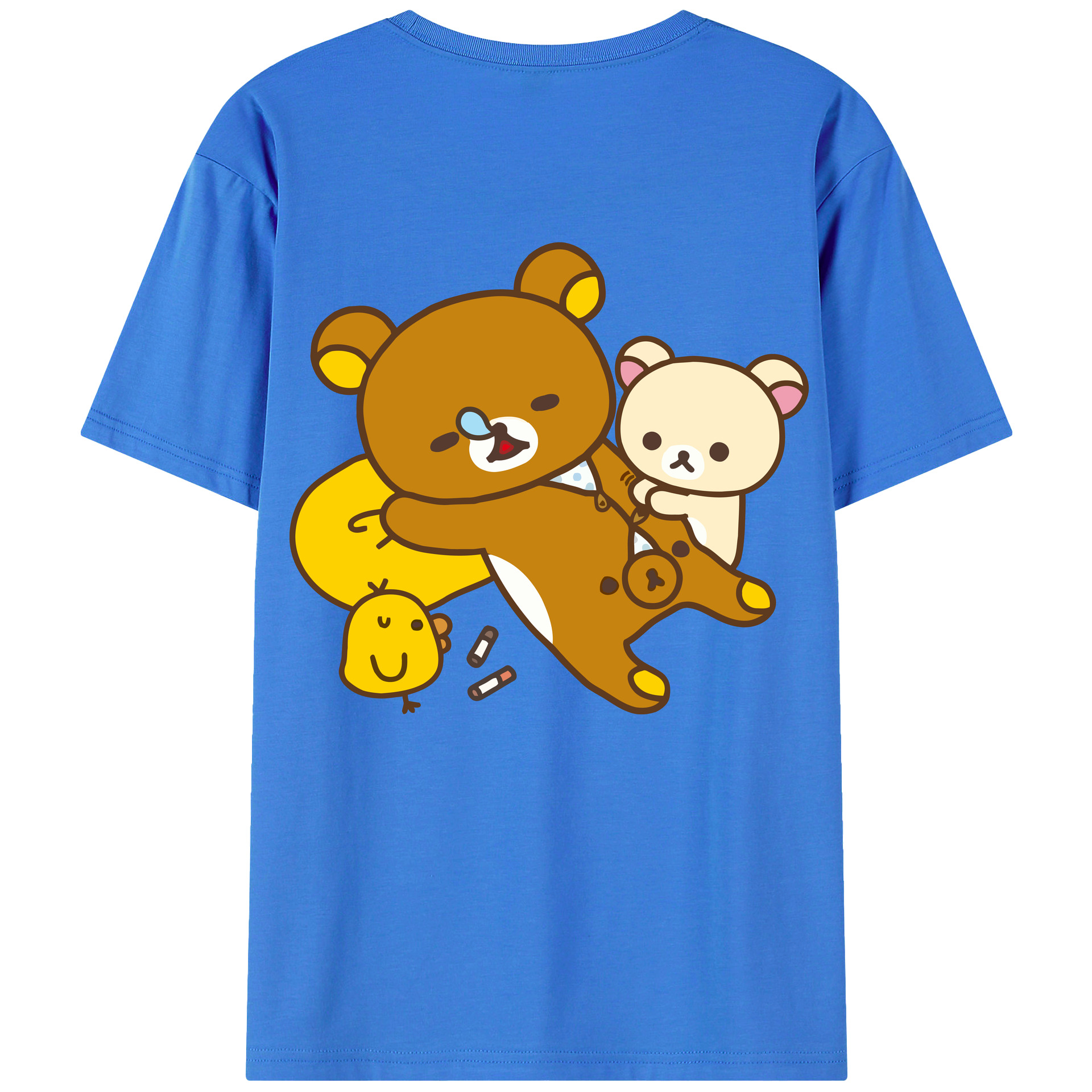 （画像用） リラックマ リラックマ キイロイトリ Rilakkuma Korilakkuma Kiiroitori 綿100％ メンズ半袖Tシャツ（バックプリント） 通気性