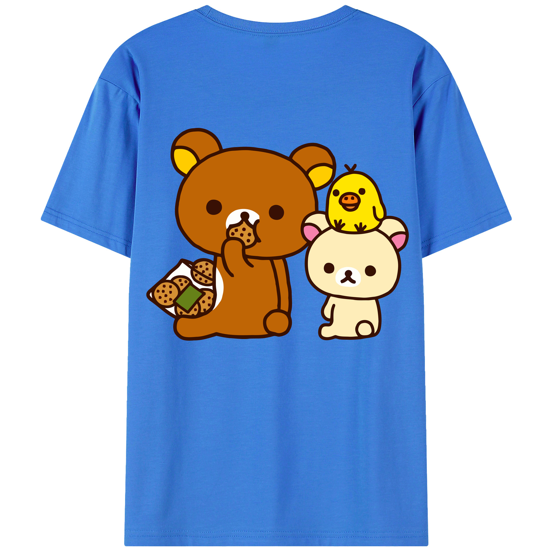 （画像用） リラックマ リラックマ キイロイトリ Rilakkuma Korilakkuma Kiiroitori 綿100％ メンズ半袖Tシャツ（バックプリント） 通気性