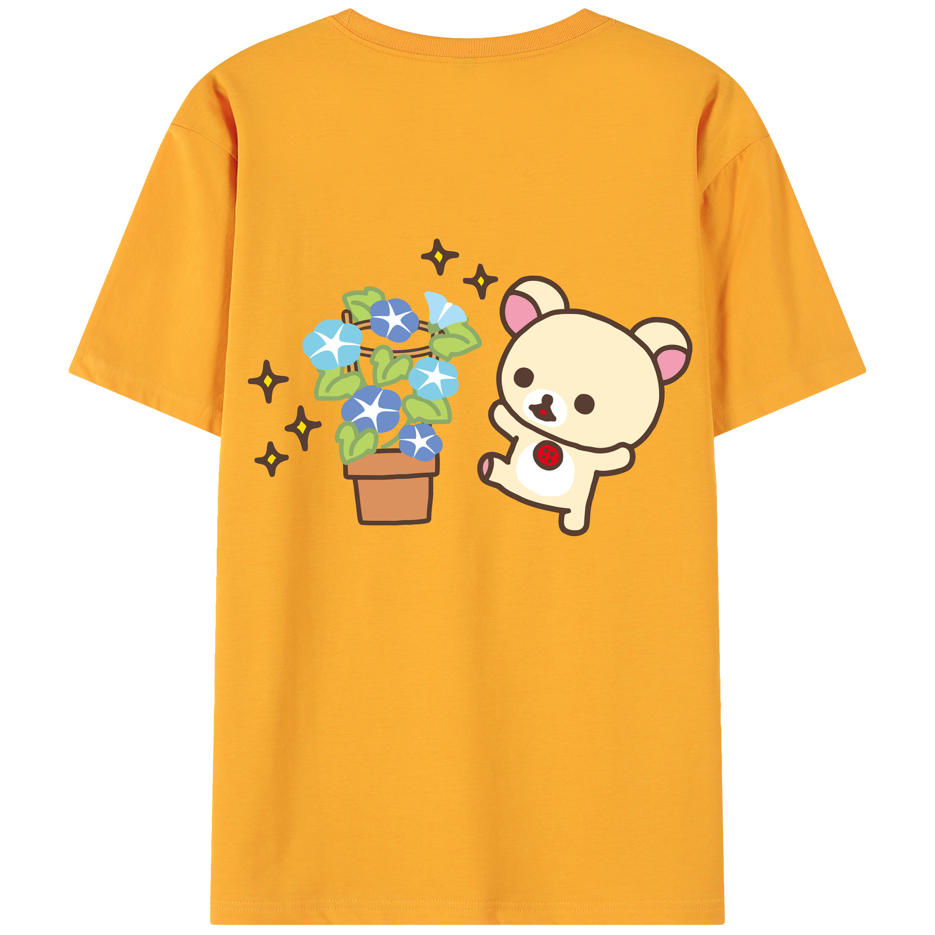 （画像用） リラックマ リラックマ キイロイトリ Rilakkuma Korilakkuma Kiiroitori 綿100％ メンズ半袖Tシャツ（バックプリント） 通気性