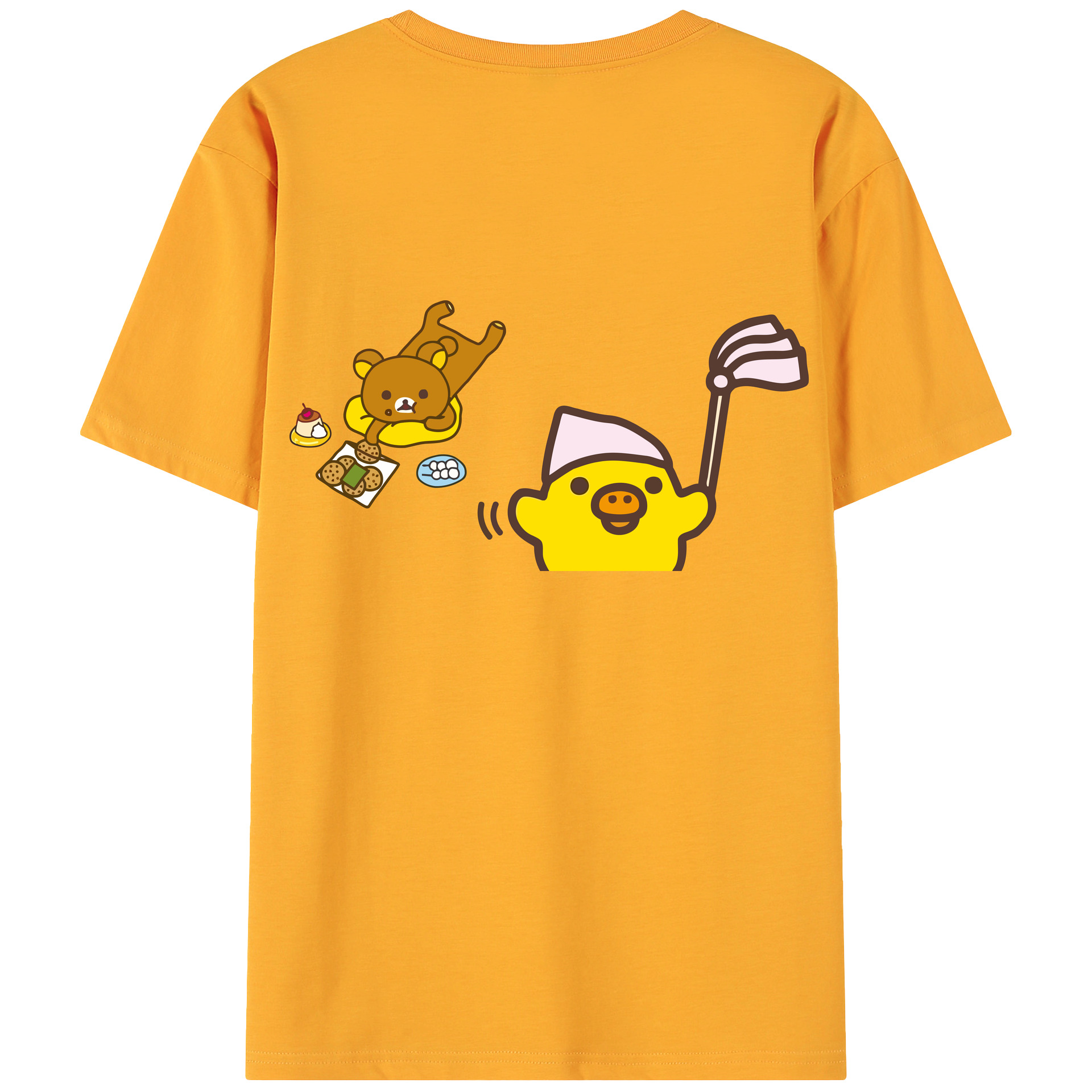 （画像用） リラックマ リラックマ キイロイトリ Rilakkuma Korilakkuma Kiiroitori 綿100％ メンズ半袖Tシャツ（バックプリント） 通気性