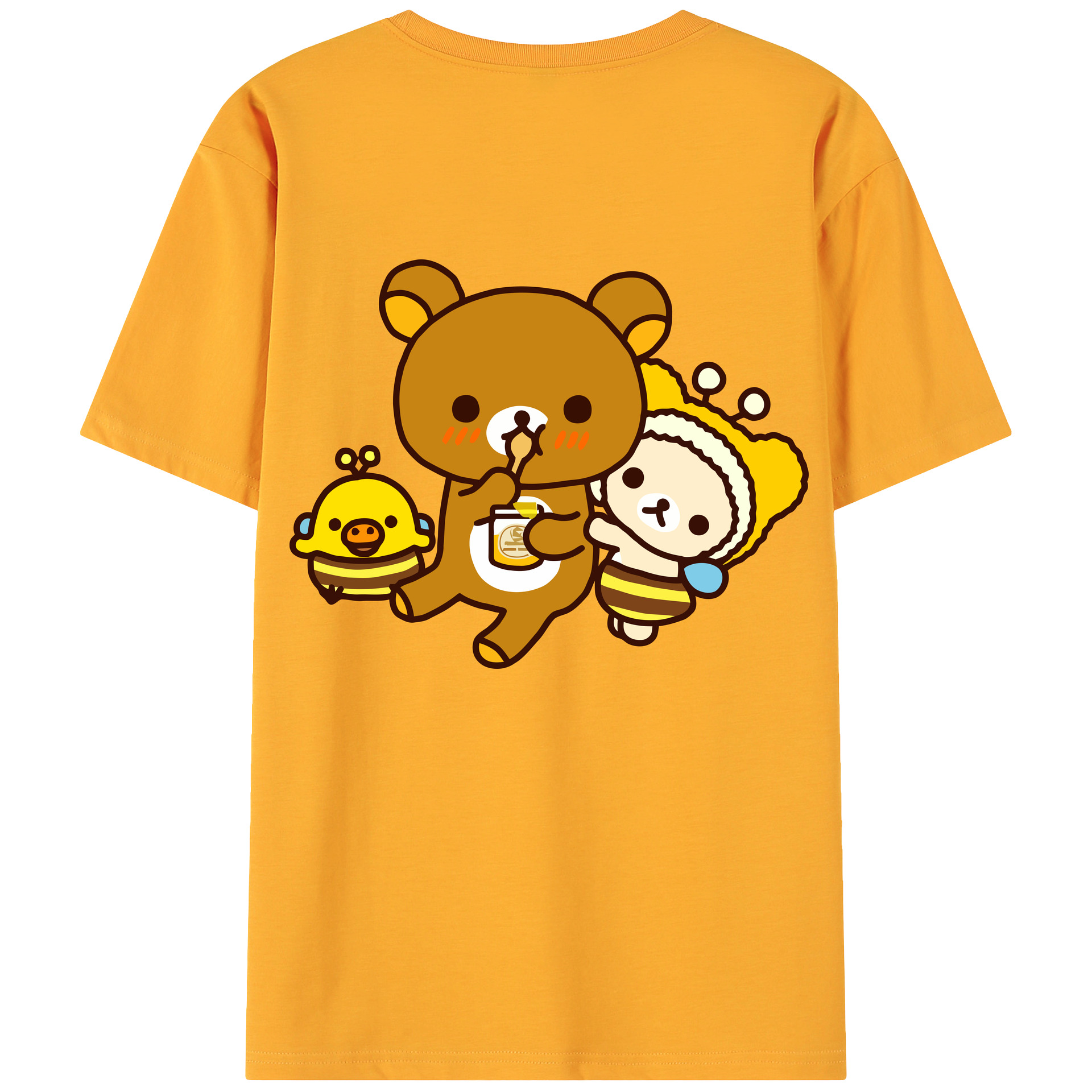 （画像用） リラックマ リラックマ キイロイトリ Rilakkuma Korilakkuma Kiiroitori 綿100％ メンズ半袖Tシャツ（バックプリント） 通気性
