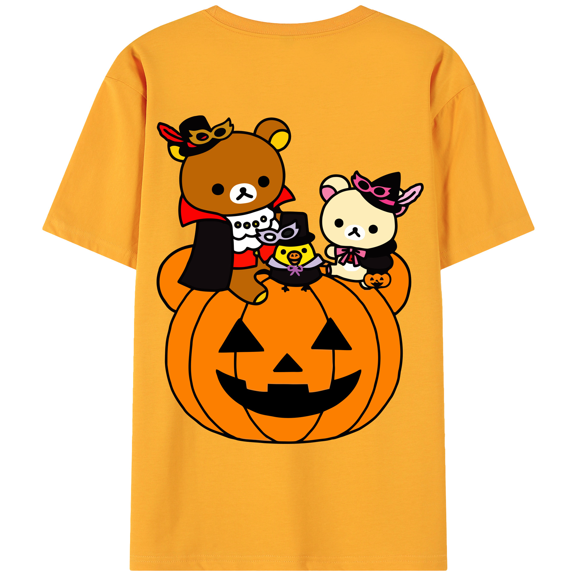 （画像用） リラックマ リラックマ キイロイトリ Rilakkuma Korilakkuma Kiiroitori 綿100％ メンズ半袖Tシャツ（バックプリント） 通気性