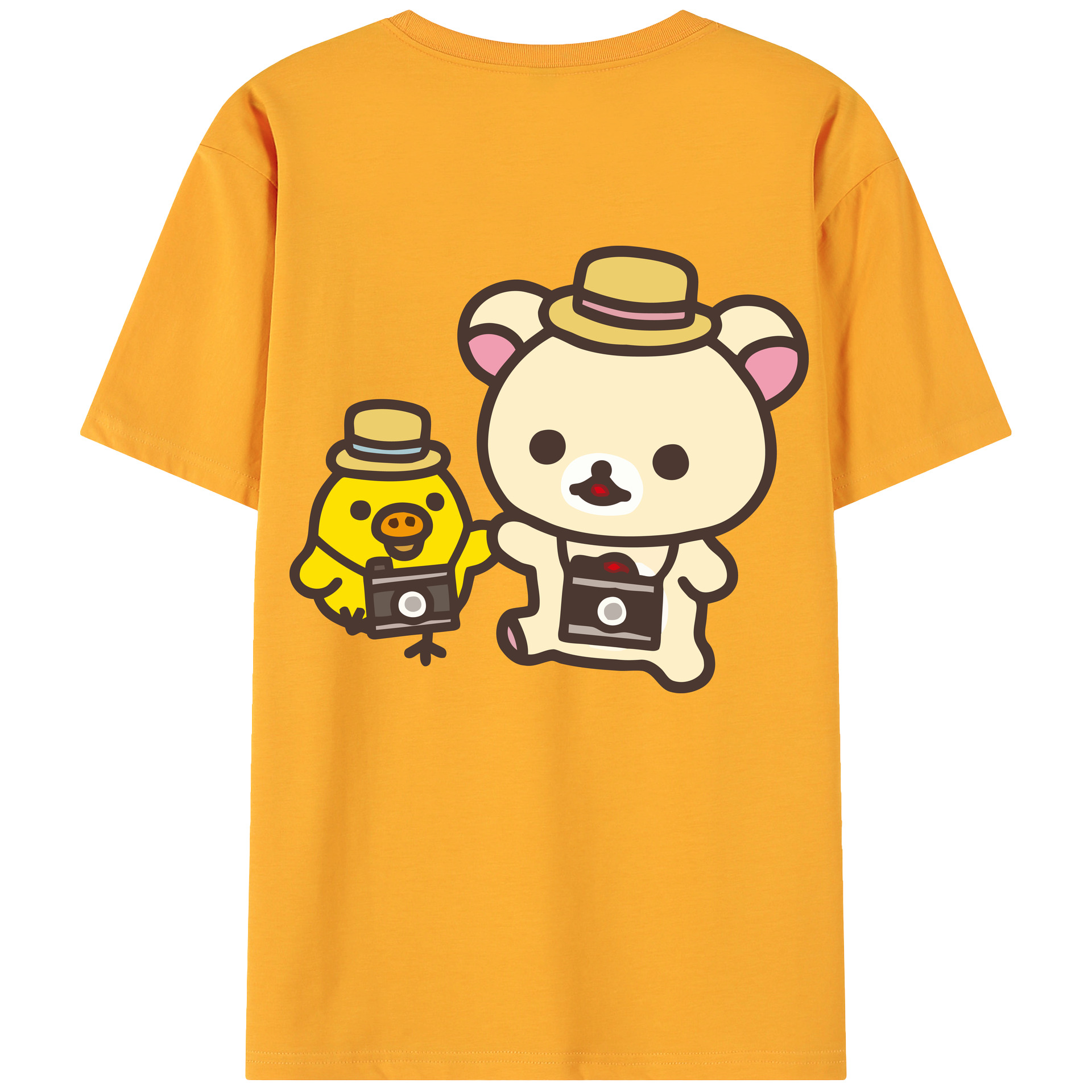（画像用） リラックマ リラックマ キイロイトリ Rilakkuma Korilakkuma Kiiroitori 綿100％ メンズ半袖Tシャツ（バックプリント） 通気性