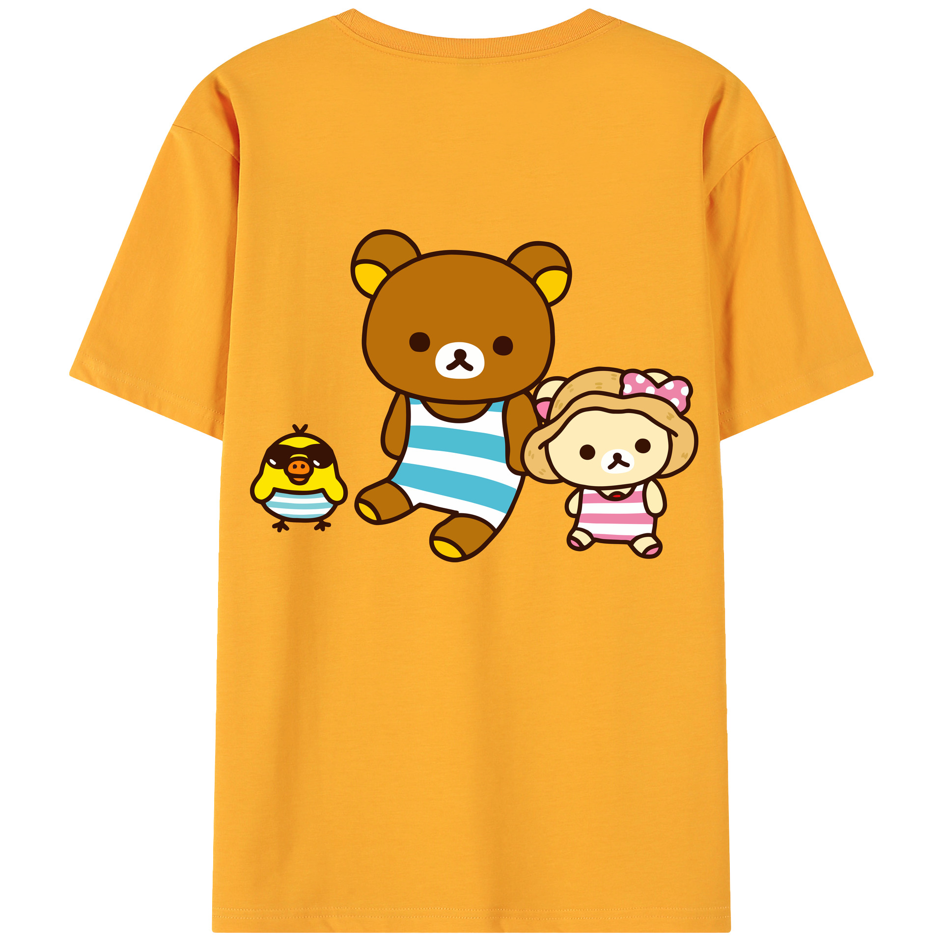 （画像用） リラックマ リラックマ キイロイトリ Rilakkuma Korilakkuma Kiiroitori 綿100％ メンズ半袖Tシャツ（バックプリント） 通気性