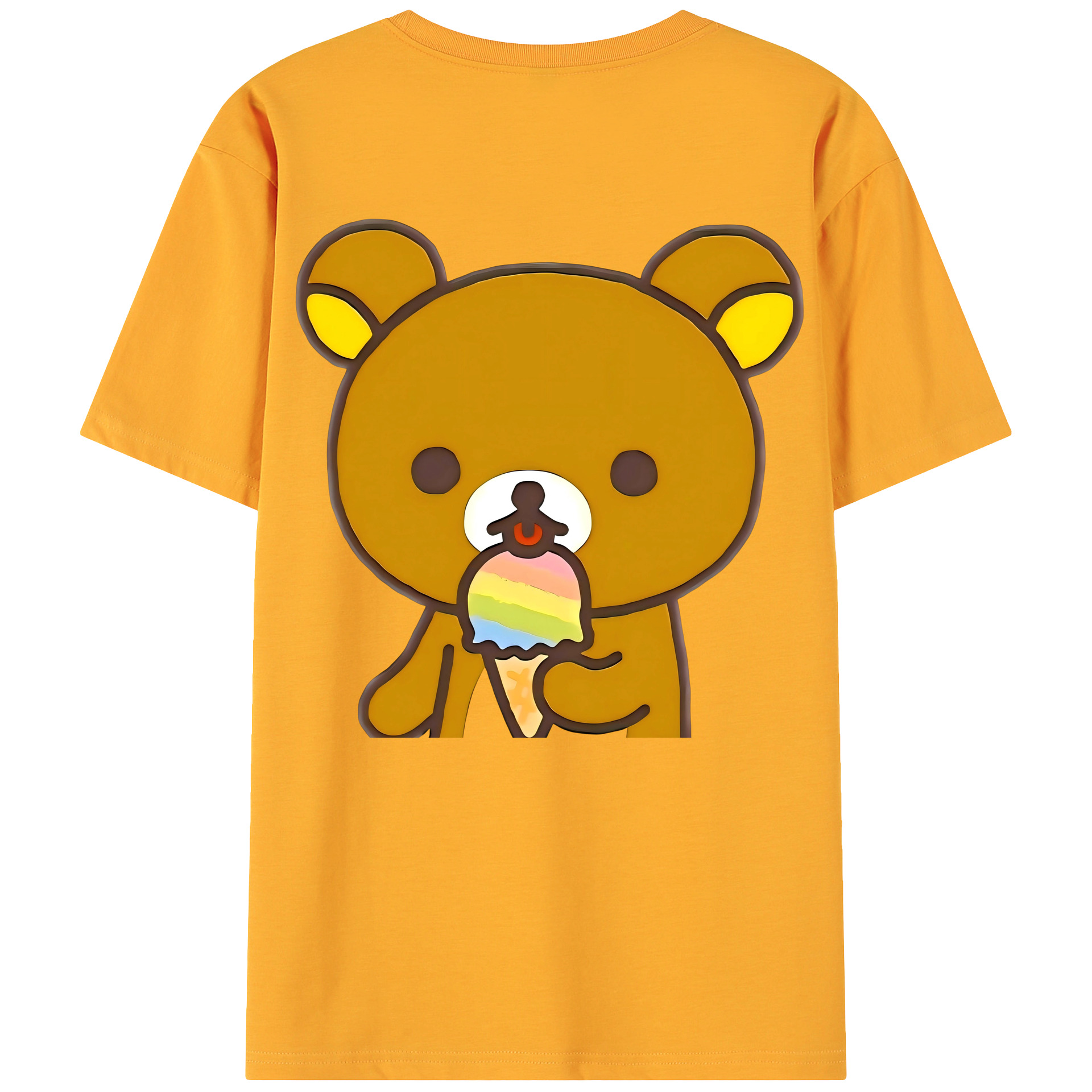 （画像用） リラックマ リラックマ キイロイトリ Rilakkuma Korilakkuma Kiiroitori 綿100％ メンズ半袖Tシャツ（バックプリント） 通気性
