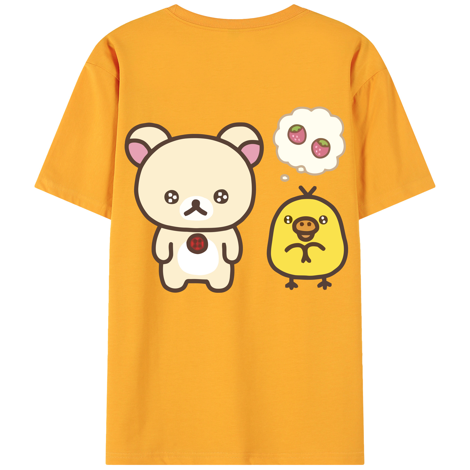 （画像用） リラックマ リラックマ キイロイトリ Rilakkuma Korilakkuma Kiiroitori 綿100％ メンズ半袖Tシャツ（バックプリント） 通気性