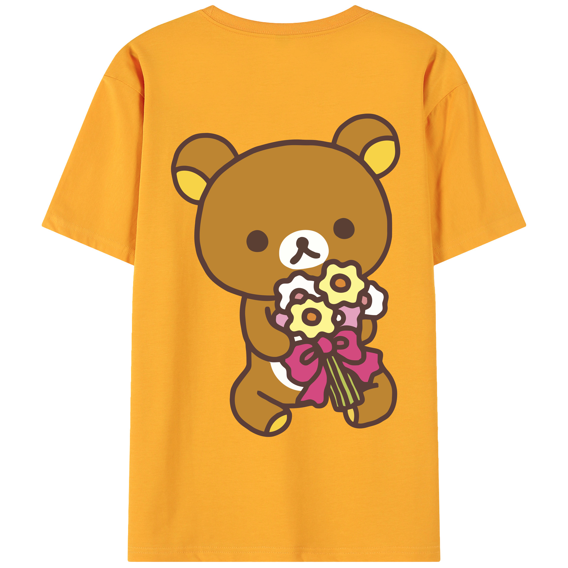 （画像用） リラックマ リラックマ キイロイトリ Rilakkuma Korilakkuma Kiiroitori 綿100％ メンズ半袖Tシャツ（バックプリント） 通気性