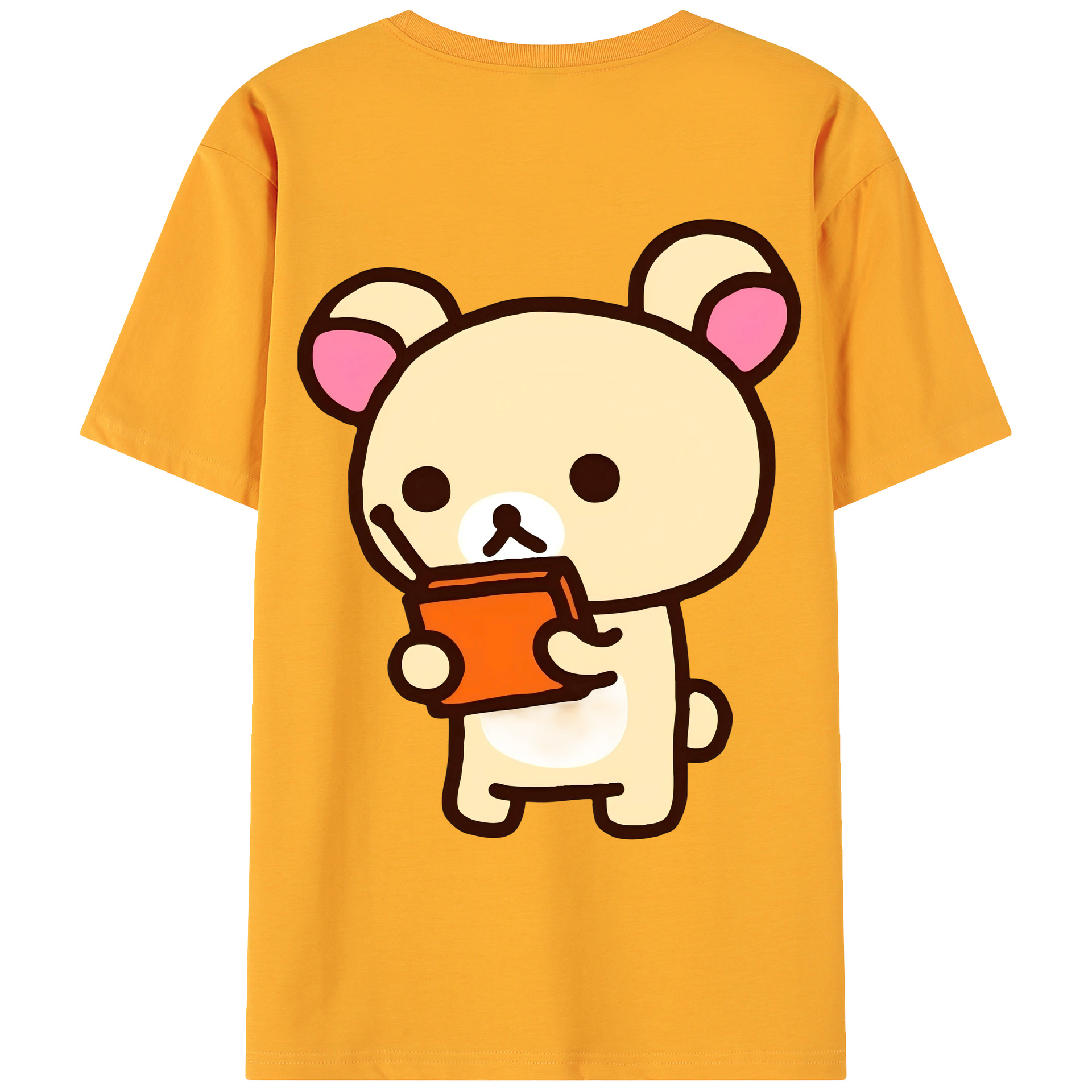 （画像用） リラックマ リラックマ キイロイトリ Rilakkuma Korilakkuma Kiiroitori 綿100％ メンズ半袖Tシャツ（バックプリント） 通気性