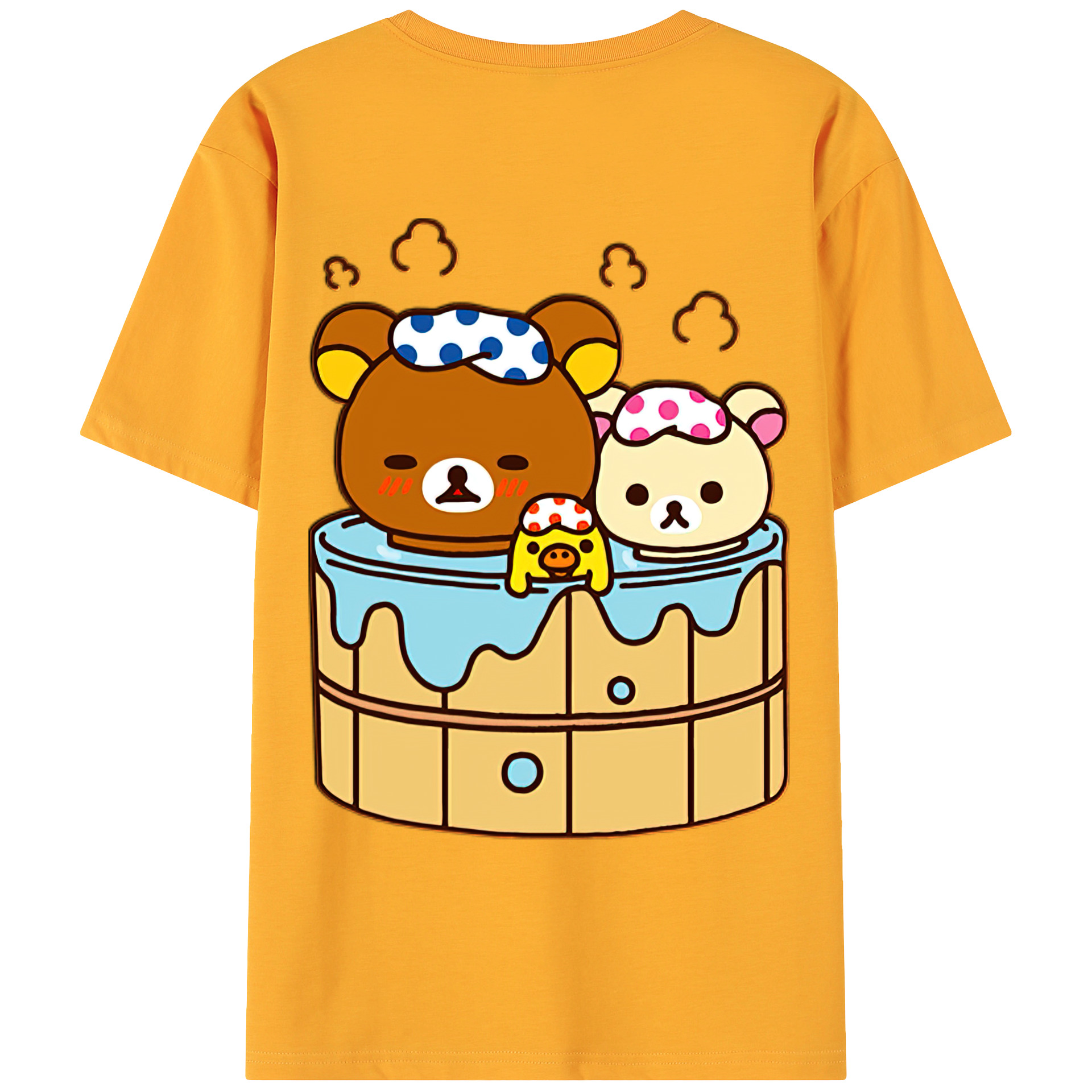 （画像用） リラックマ リラックマ キイロイトリ Rilakkuma Korilakkuma Kiiroitori 綿100％ メンズ半袖Tシャツ（バックプリント） 通気性