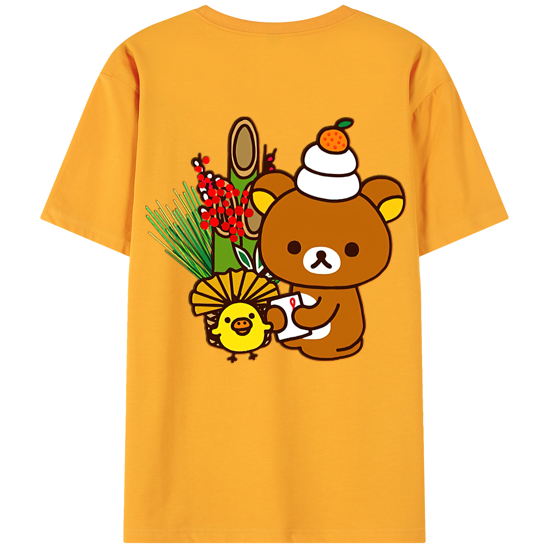 （画像用） リラックマ リラックマ キイロイトリ Rilakkuma Korilakkuma Kiiroitori 綿100％ メンズ半袖Tシャツ（バックプリント） 通気性