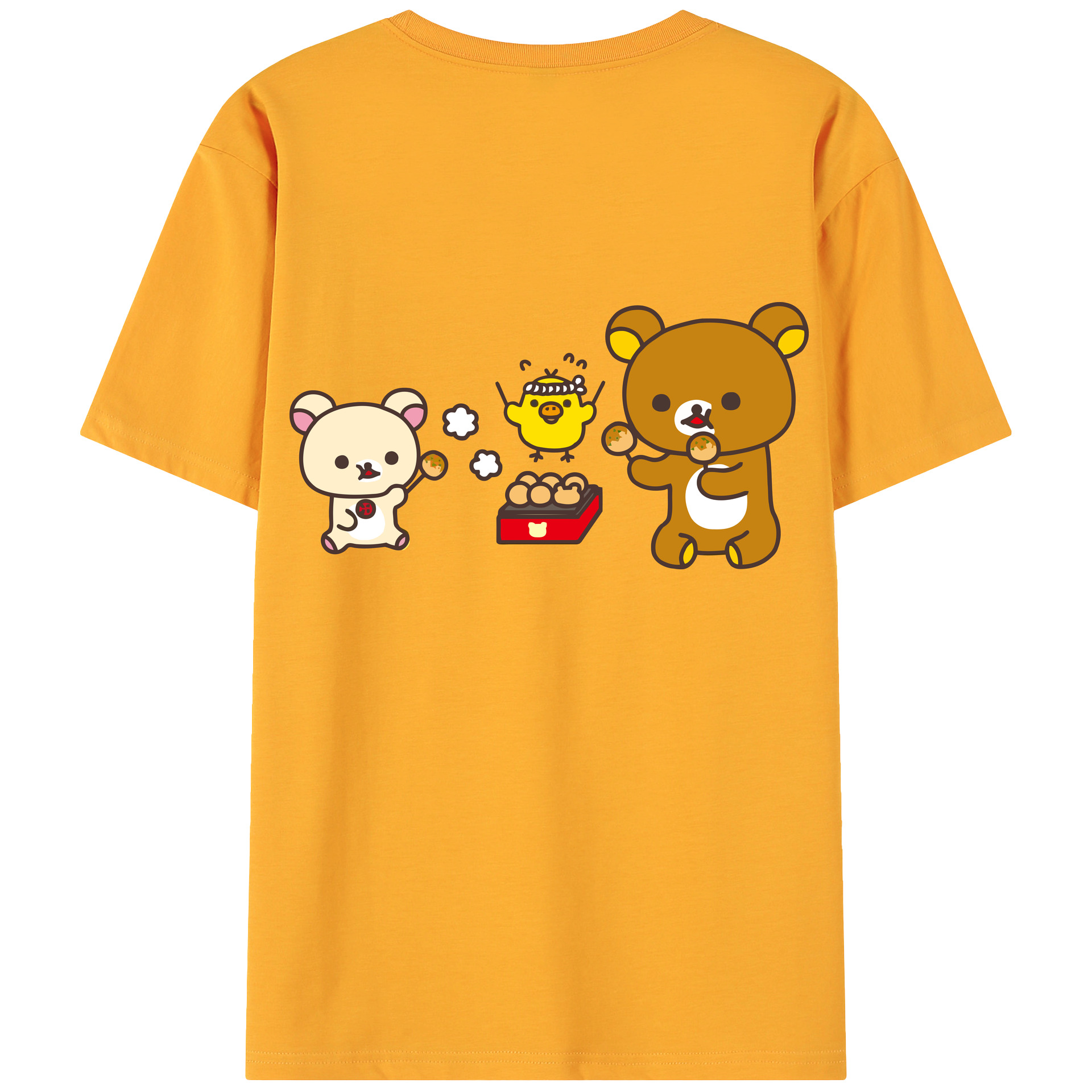 （画像用） リラックマ リラックマ キイロイトリ Rilakkuma Korilakkuma Kiiroitori 綿100％ メンズ半袖Tシャツ（バックプリント） 通気性