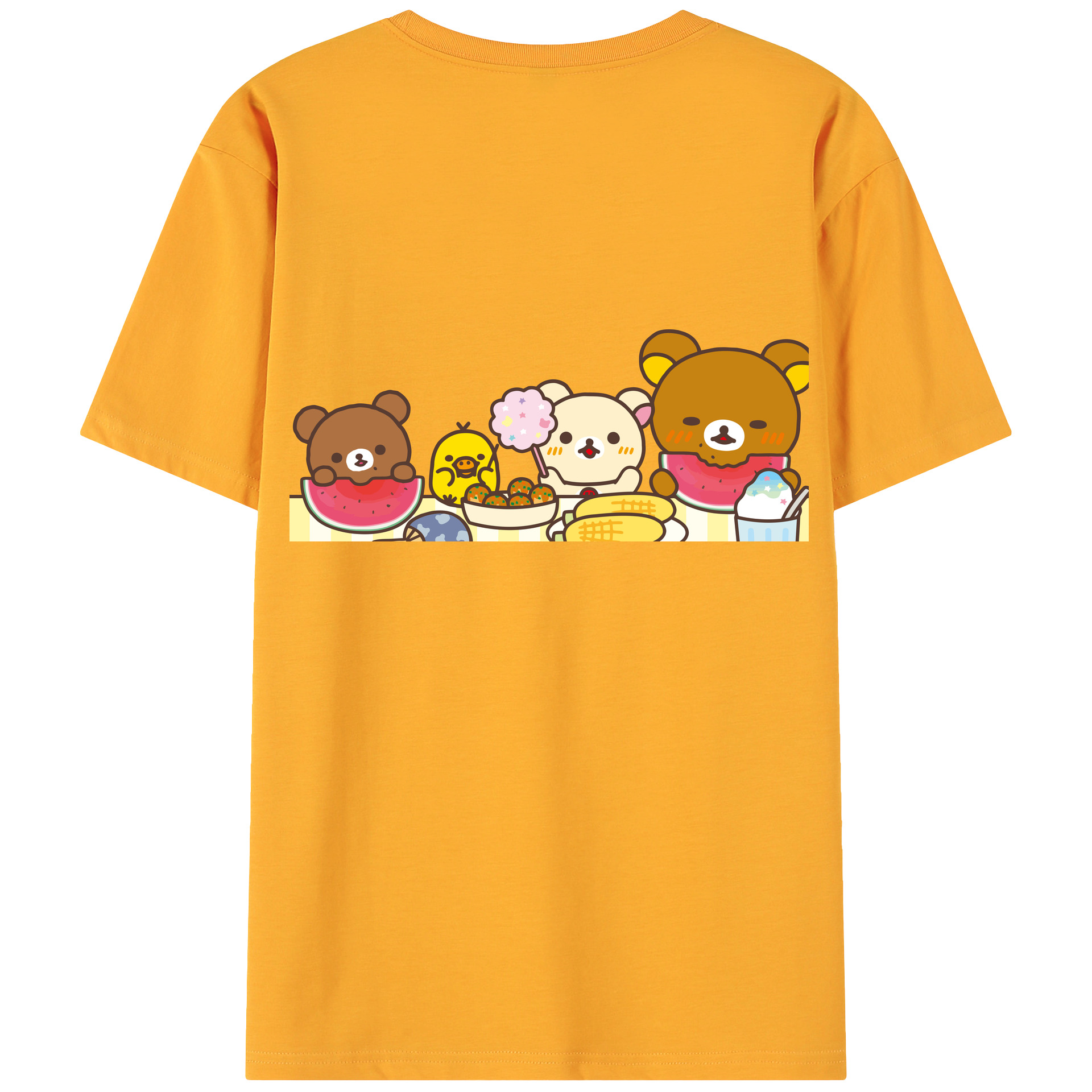（画像用） リラックマ リラックマ キイロイトリ Rilakkuma Korilakkuma Kiiroitori 綿100％ メンズ半袖Tシャツ（バックプリント） 通気性