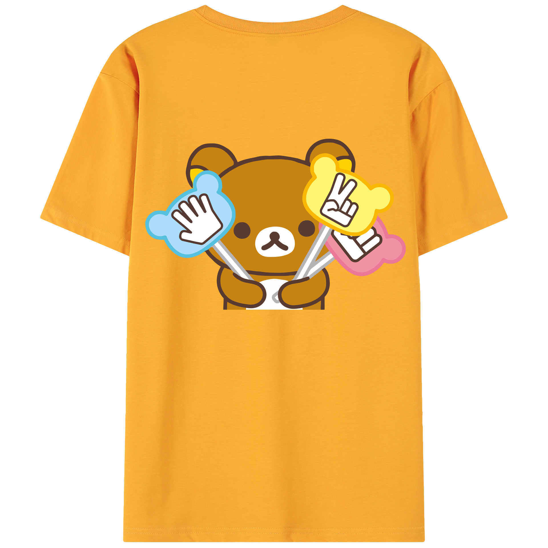 （画像用） リラックマ リラックマ キイロイトリ Rilakkuma Korilakkuma Kiiroitori 綿100％ メンズ半袖Tシャツ（バックプリント） 通気性