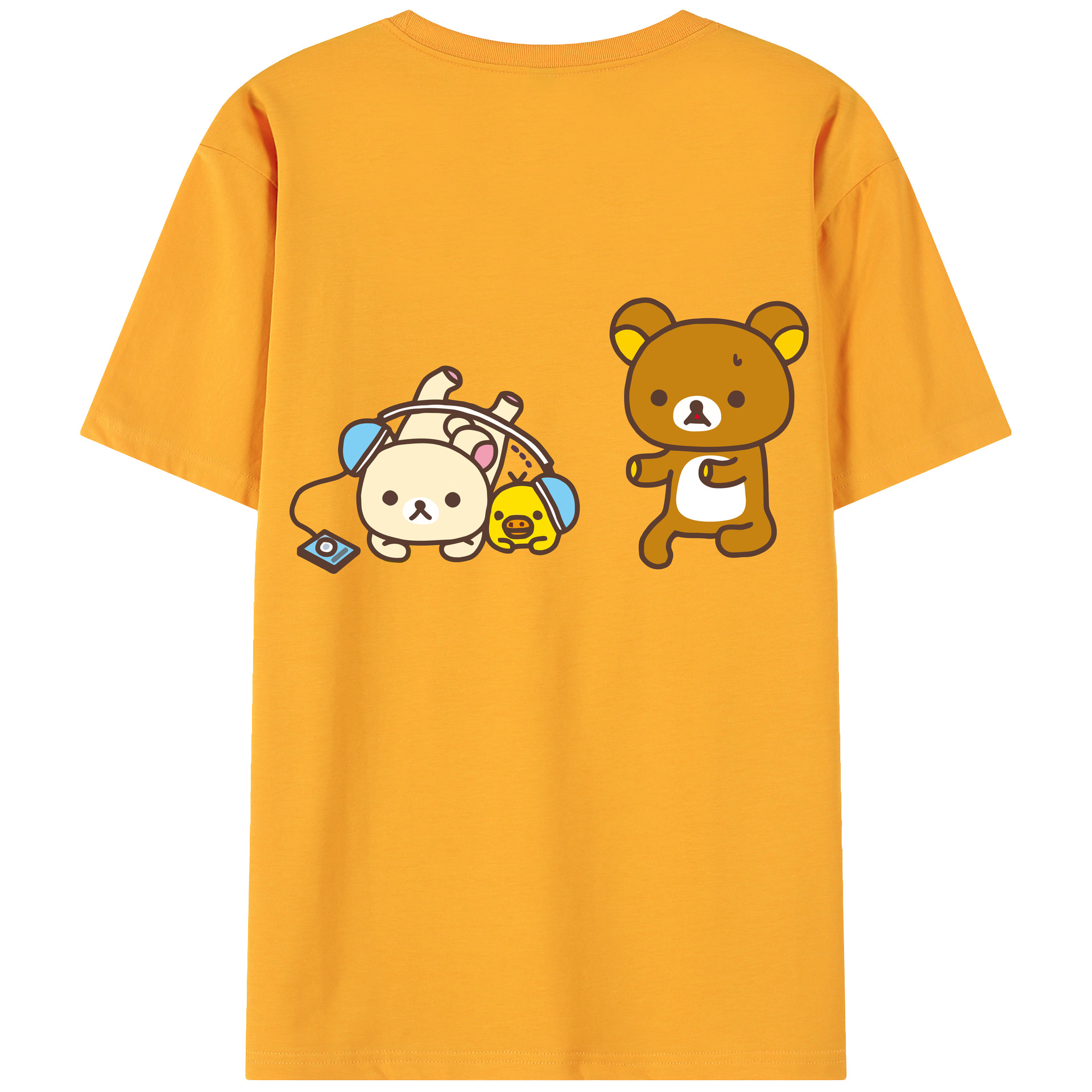 （画像用） リラックマ リラックマ キイロイトリ Rilakkuma Korilakkuma Kiiroitori 綿100％ メンズ半袖Tシャツ（バックプリント） 通気性