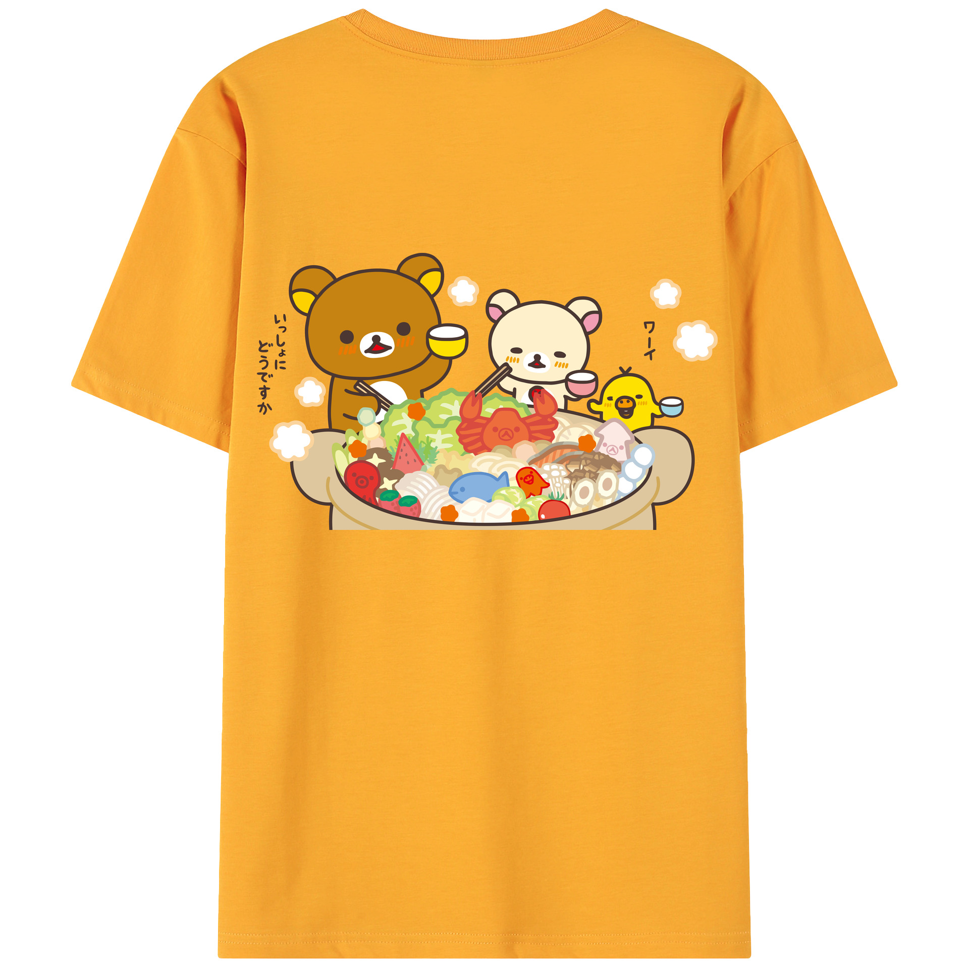 （画像用） リラックマ リラックマ キイロイトリ Rilakkuma Korilakkuma Kiiroitori 綿100％ メンズ半袖Tシャツ（バックプリント） 通気性