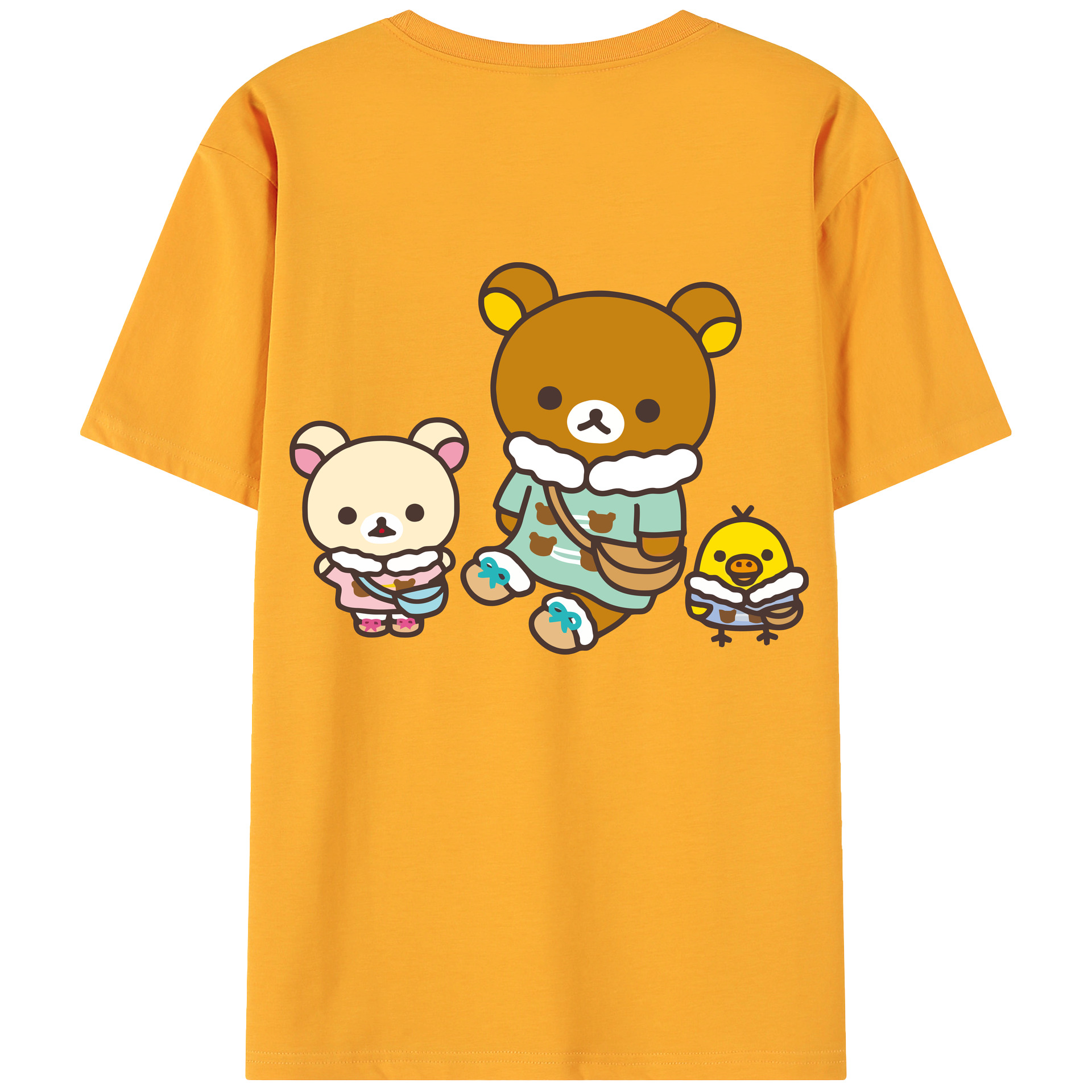 （画像用） リラックマ リラックマ キイロイトリ Rilakkuma Korilakkuma Kiiroitori 綿100％ メンズ半袖Tシャツ（バックプリント） 通気性