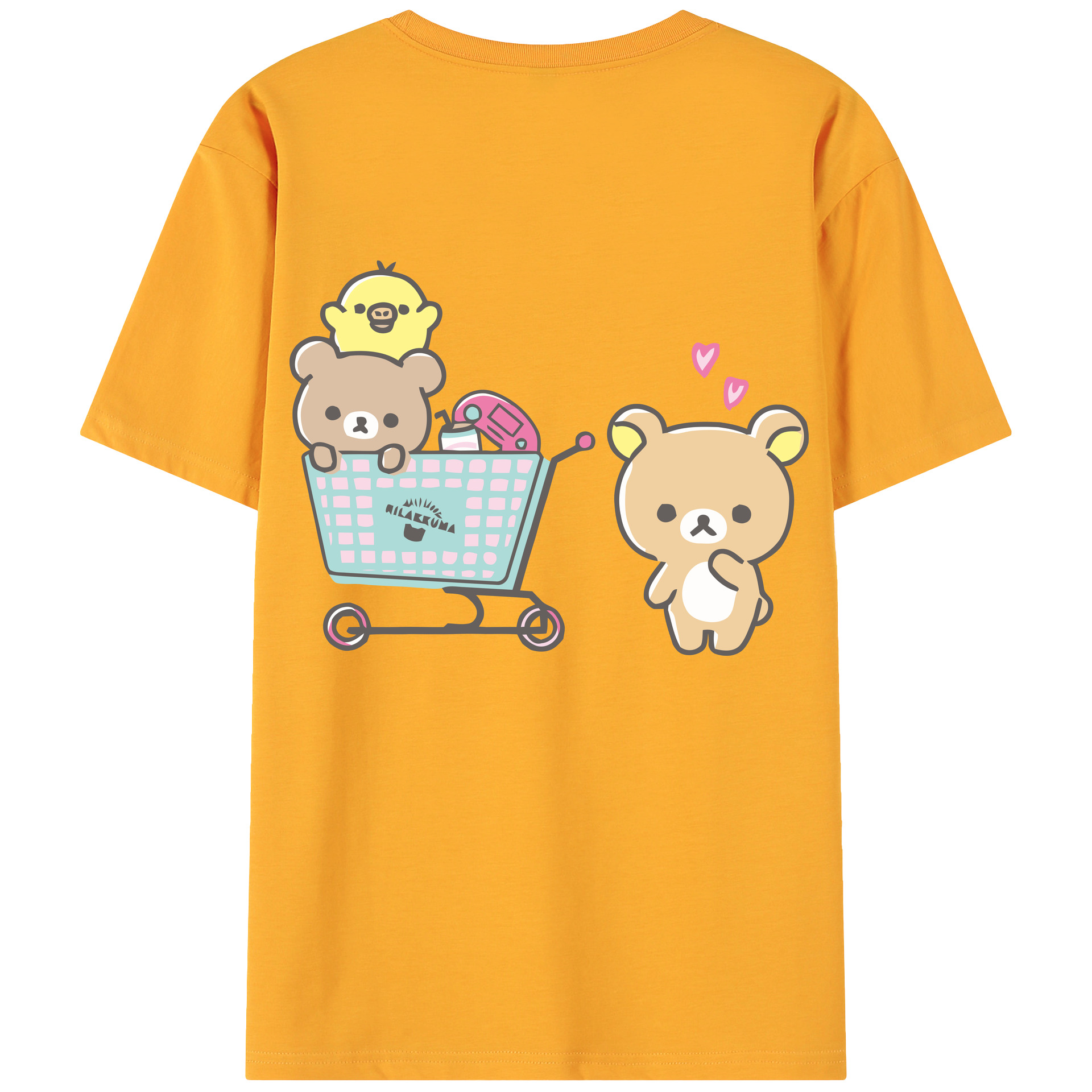 （画像用） リラックマ リラックマ キイロイトリ Rilakkuma Korilakkuma Kiiroitori 綿100％ メンズ半袖Tシャツ（バックプリント） 通気性