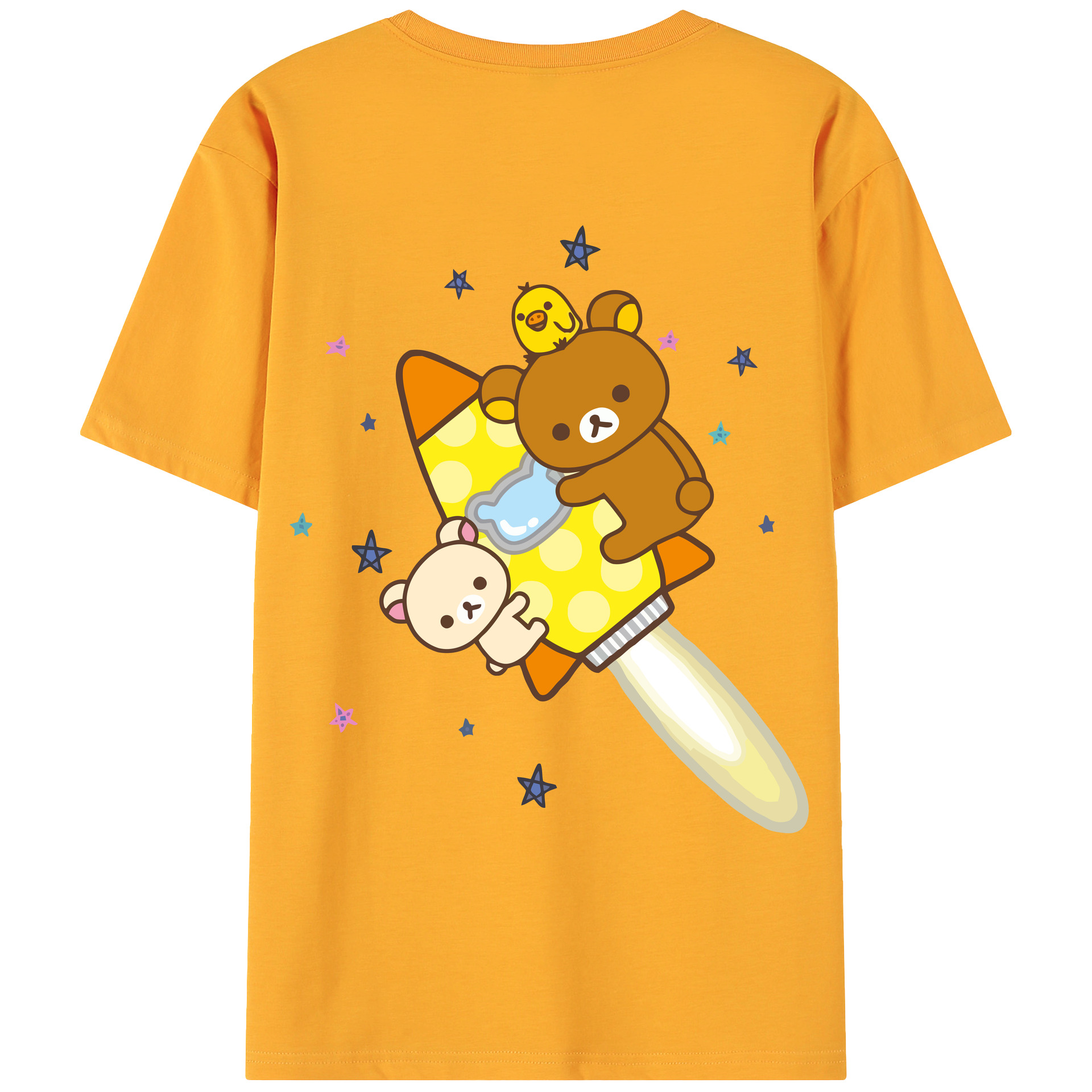 （画像用） リラックマ リラックマ キイロイトリ Rilakkuma Korilakkuma Kiiroitori 綿100％ メンズ半袖Tシャツ（バックプリント） 通気性