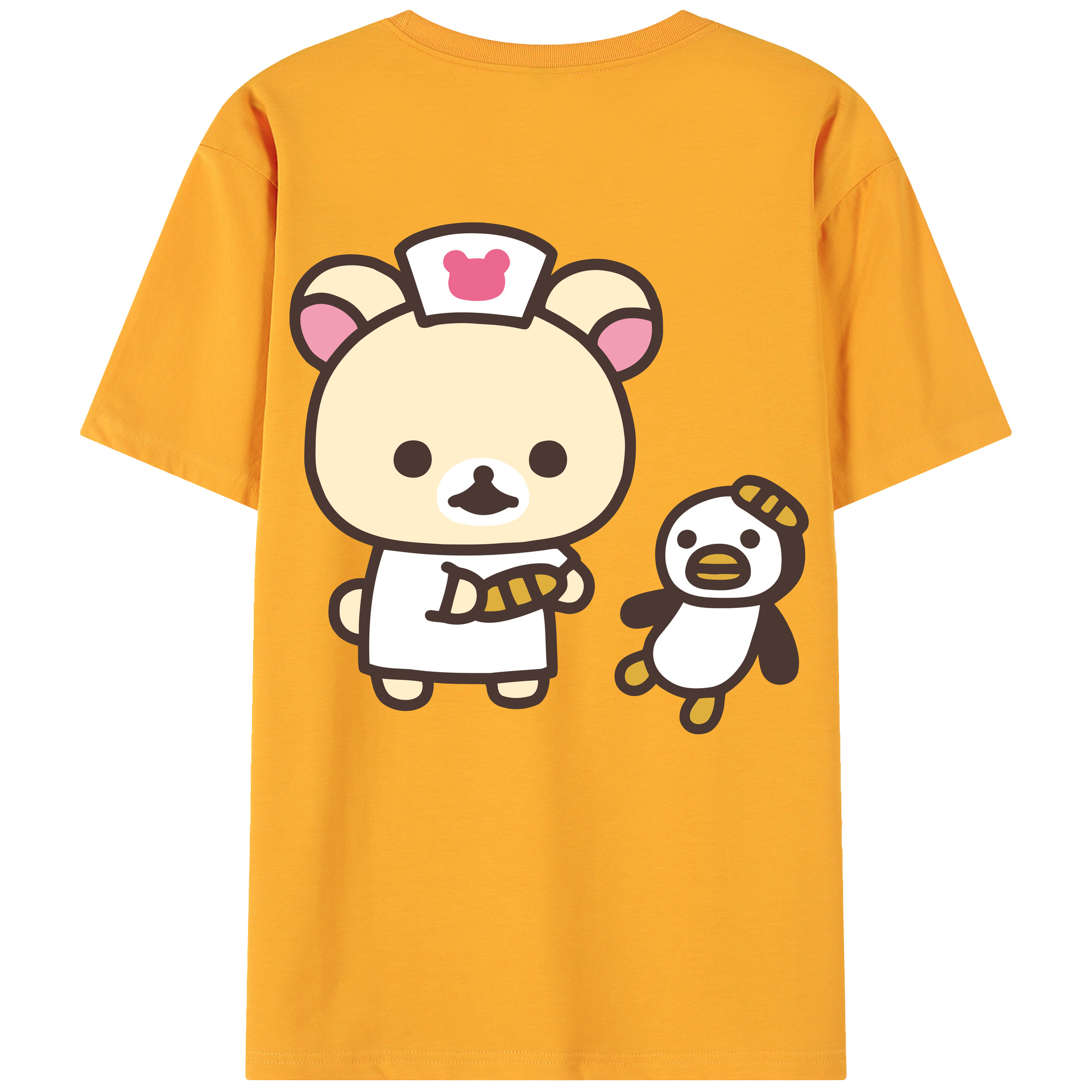 （画像用） リラックマ リラックマ キイロイトリ Rilakkuma Korilakkuma Kiiroitori 綿100％ メンズ半袖Tシャツ（バックプリント） 通気性