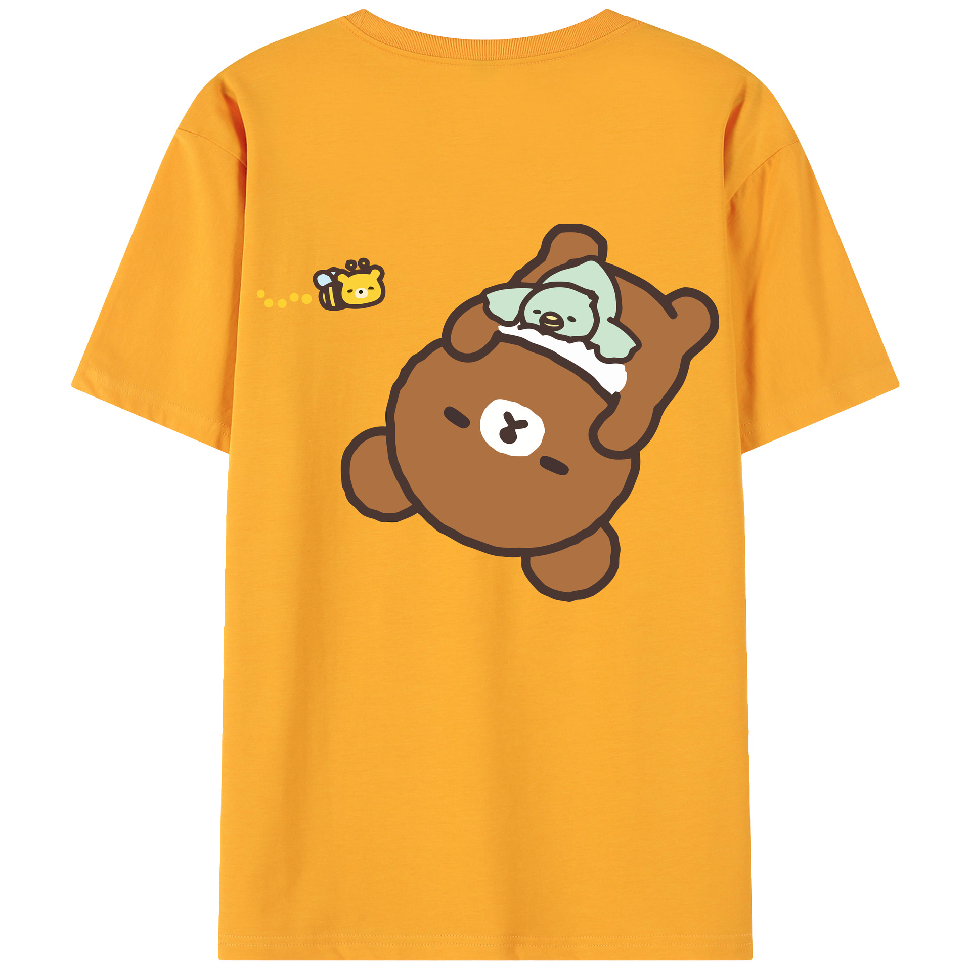 （画像用） リラックマ リラックマ キイロイトリ Rilakkuma Korilakkuma Kiiroitori 綿100％ メンズ半袖Tシャツ（バックプリント） 通気性