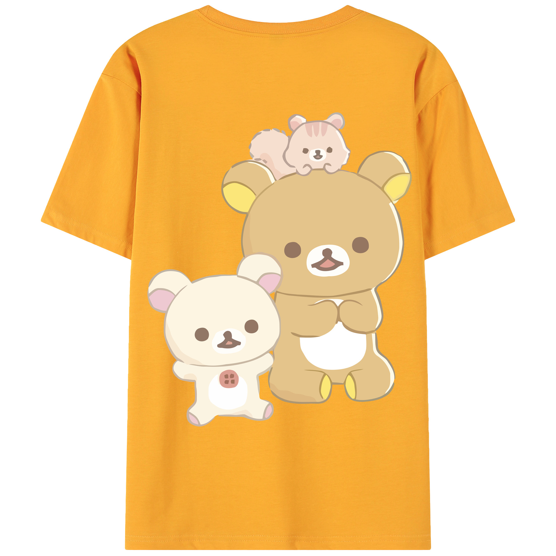 （画像用） リラックマ リラックマ キイロイトリ Rilakkuma Korilakkuma Kiiroitori 綿100％ メンズ半袖Tシャツ（バックプリント） 通気性