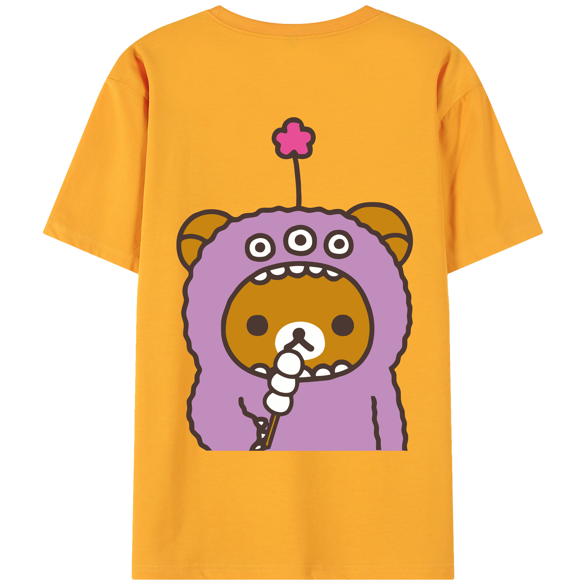 （画像用） リラックマ リラックマ キイロイトリ Rilakkuma Korilakkuma Kiiroitori 綿100％ メンズ半袖Tシャツ（バックプリント） 通気性