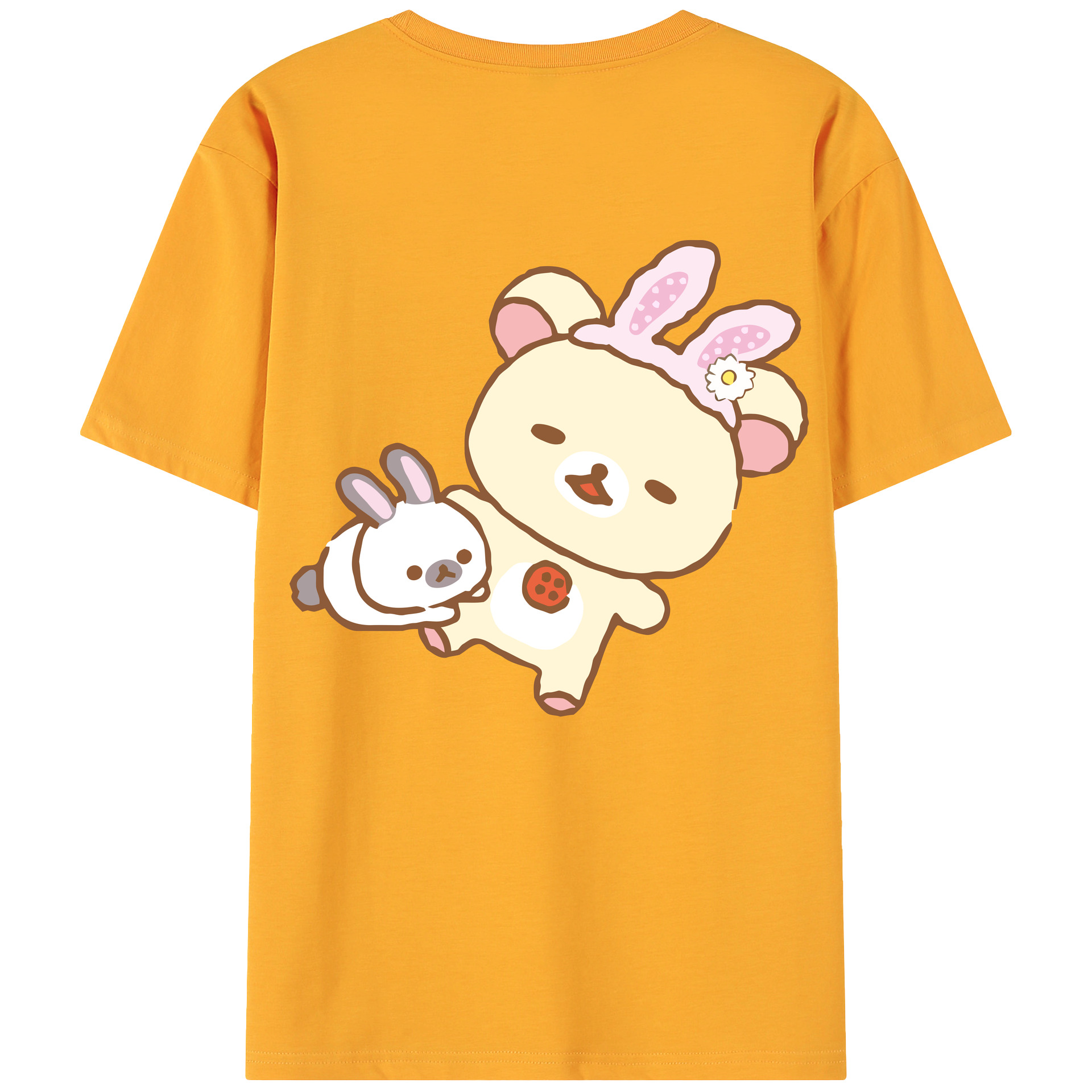 （画像用） リラックマ リラックマ キイロイトリ Rilakkuma Korilakkuma Kiiroitori 綿100％ メンズ半袖Tシャツ（バックプリント） 通気性