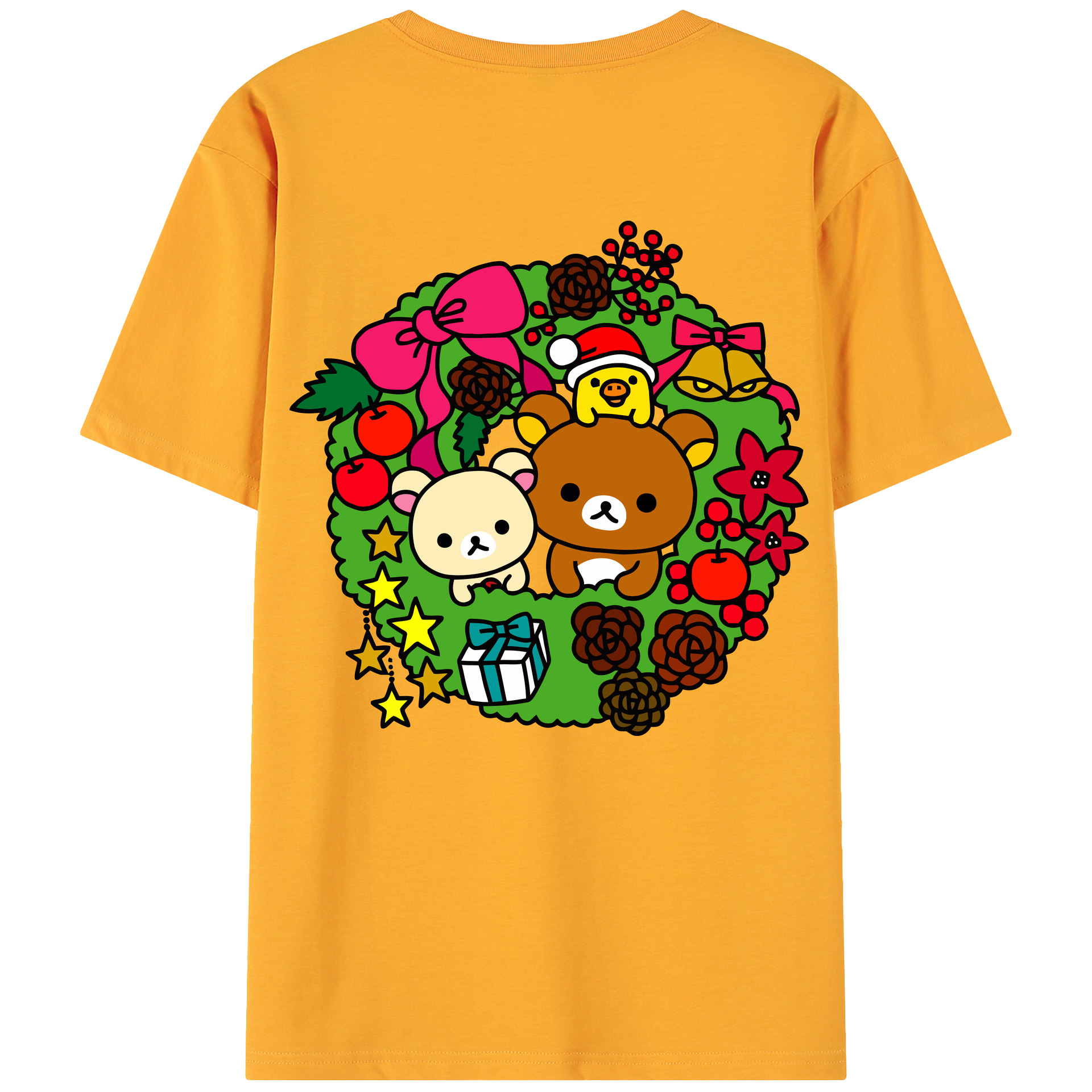 （画像用） リラックマ リラックマ キイロイトリ Rilakkuma Korilakkuma Kiiroitori 綿100％ メンズ半袖Tシャツ（バックプリント） 通気性