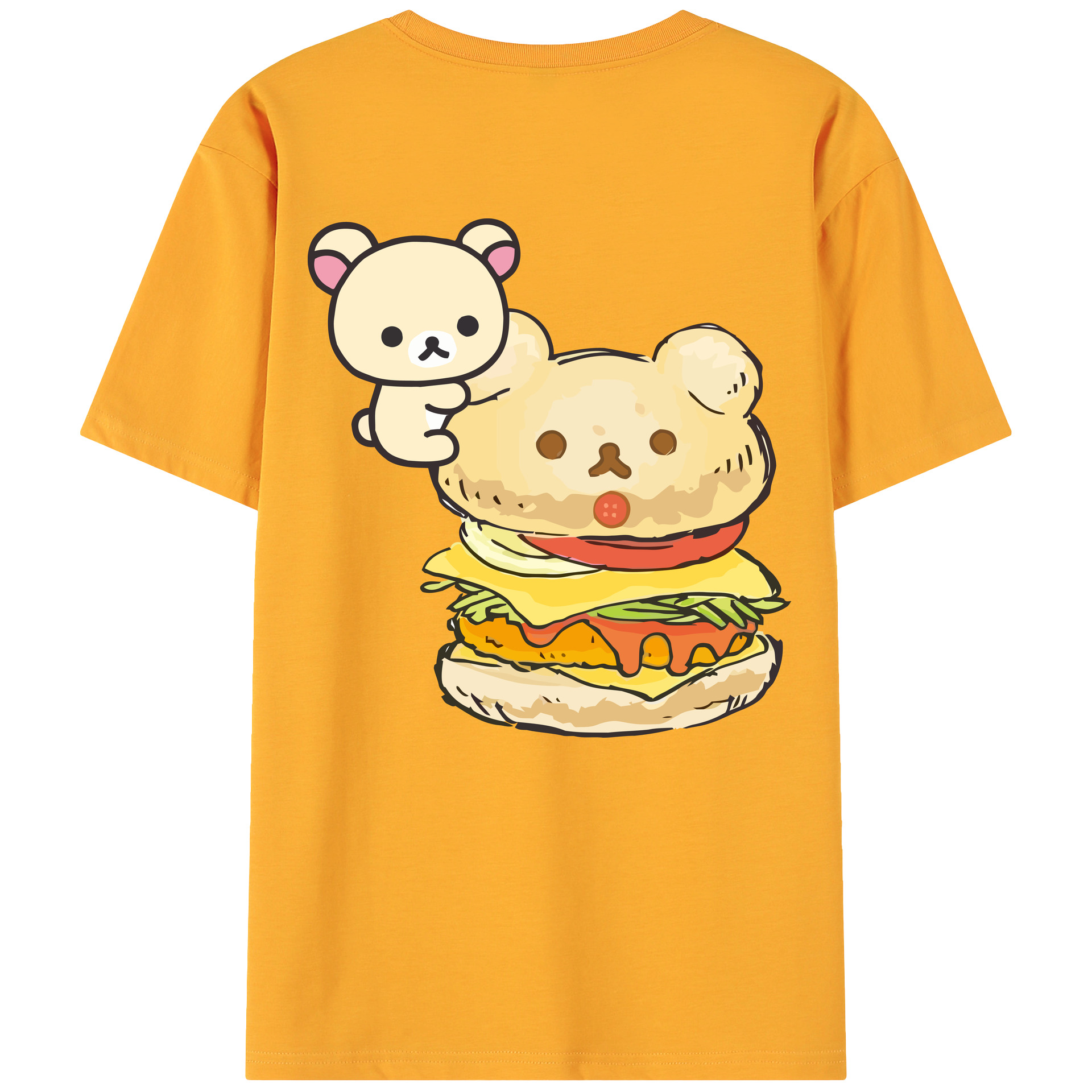 （画像用） リラックマ リラックマ キイロイトリ Rilakkuma Korilakkuma Kiiroitori 綿100％ メンズ半袖Tシャツ（バックプリント） 通気性