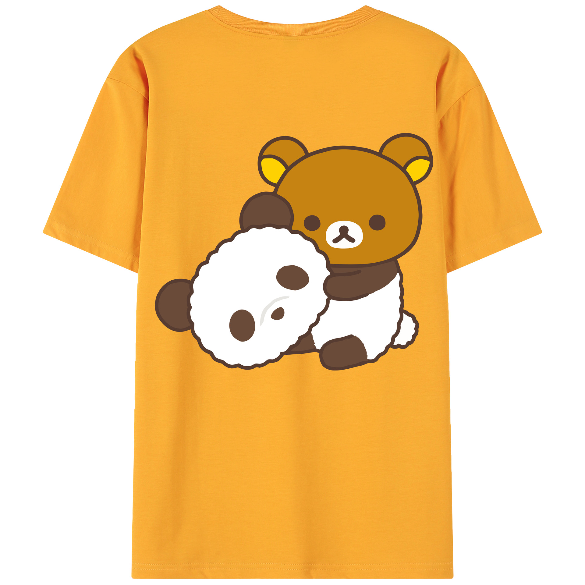 （画像用） リラックマ リラックマ キイロイトリ Rilakkuma Korilakkuma Kiiroitori 綿100％ メンズ半袖Tシャツ（バックプリント） 通気性