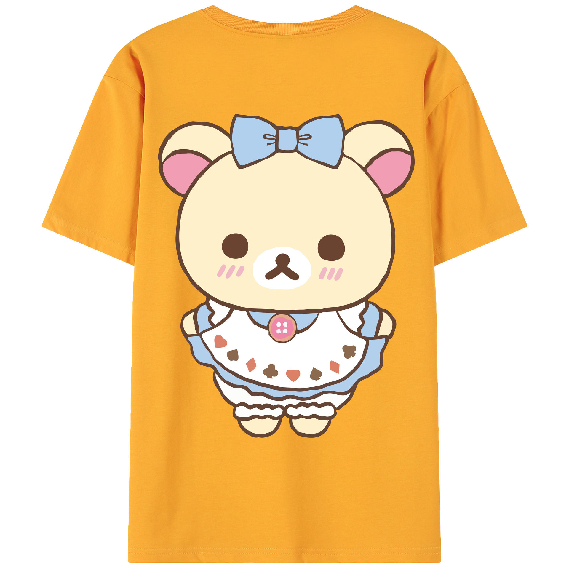 （画像用） リラックマ リラックマ キイロイトリ Rilakkuma Korilakkuma Kiiroitori 綿100％ メンズ半袖Tシャツ（バックプリント） 通気性