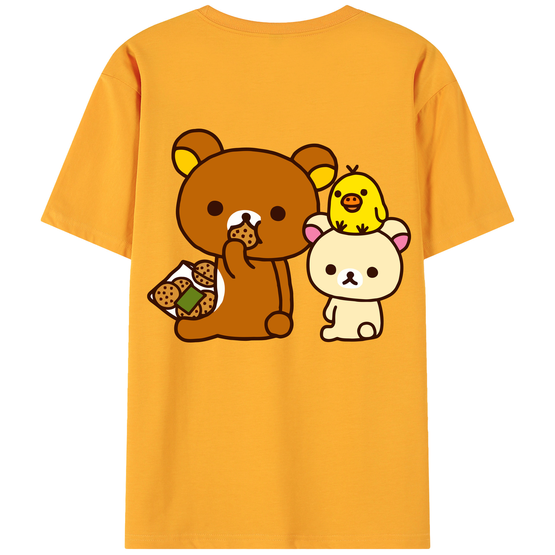 （画像用） リラックマ リラックマ キイロイトリ Rilakkuma Korilakkuma Kiiroitori 綿100％ メンズ半袖Tシャツ（バックプリント） 通気性
