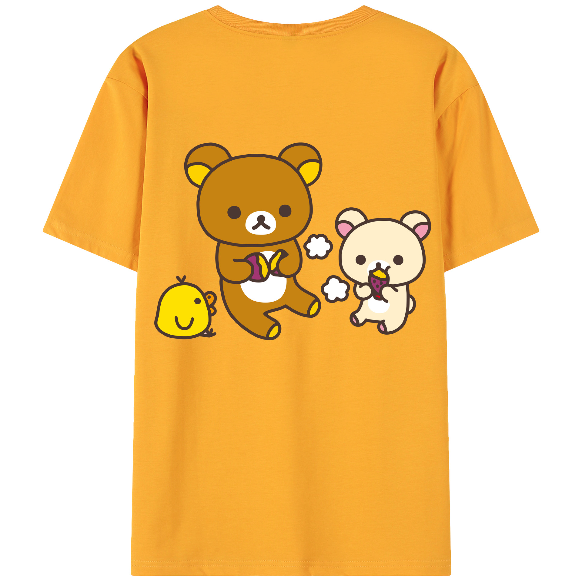 （画像用） リラックマ リラックマ キイロイトリ Rilakkuma Korilakkuma Kiiroitori 綿100％ メンズ半袖Tシャツ（バックプリント） 通気性