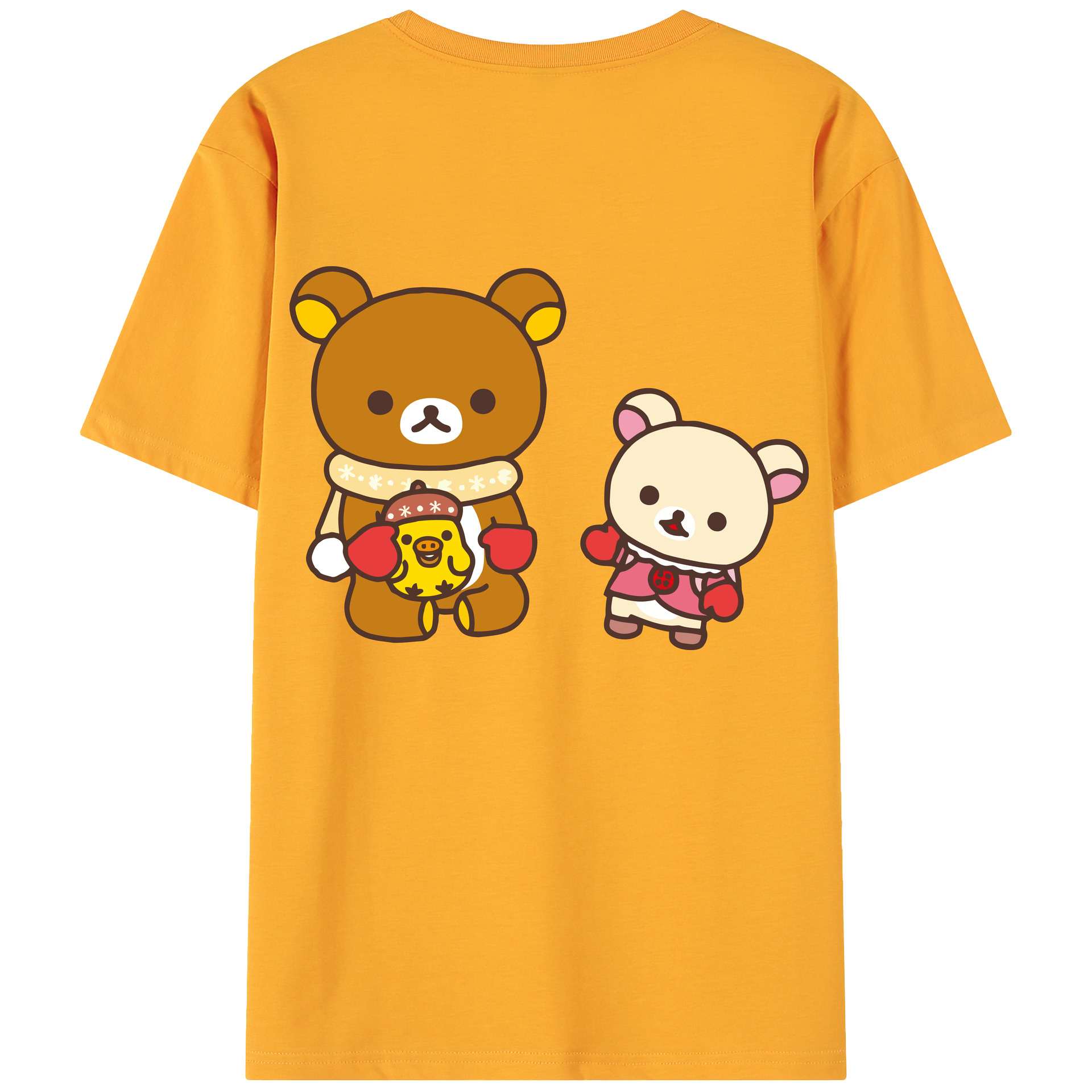 （画像用） リラックマ リラックマ キイロイトリ Rilakkuma Korilakkuma Kiiroitori 綿100％ メンズ半袖Tシャツ（バックプリント） 通気性