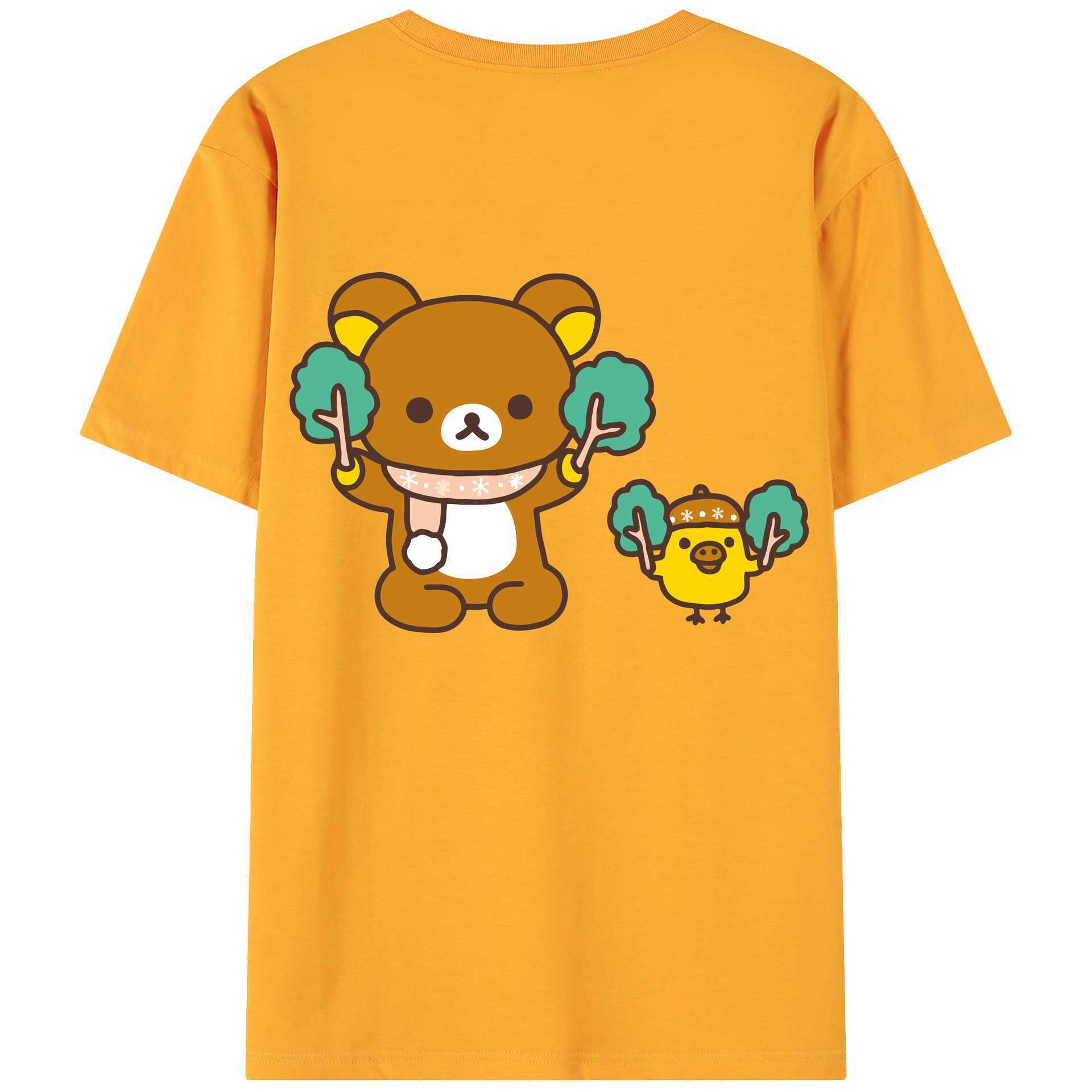 （画像用） リラックマ リラックマ キイロイトリ Rilakkuma Korilakkuma Kiiroitori 綿100％ メンズ半袖Tシャツ（バックプリント） 通気性