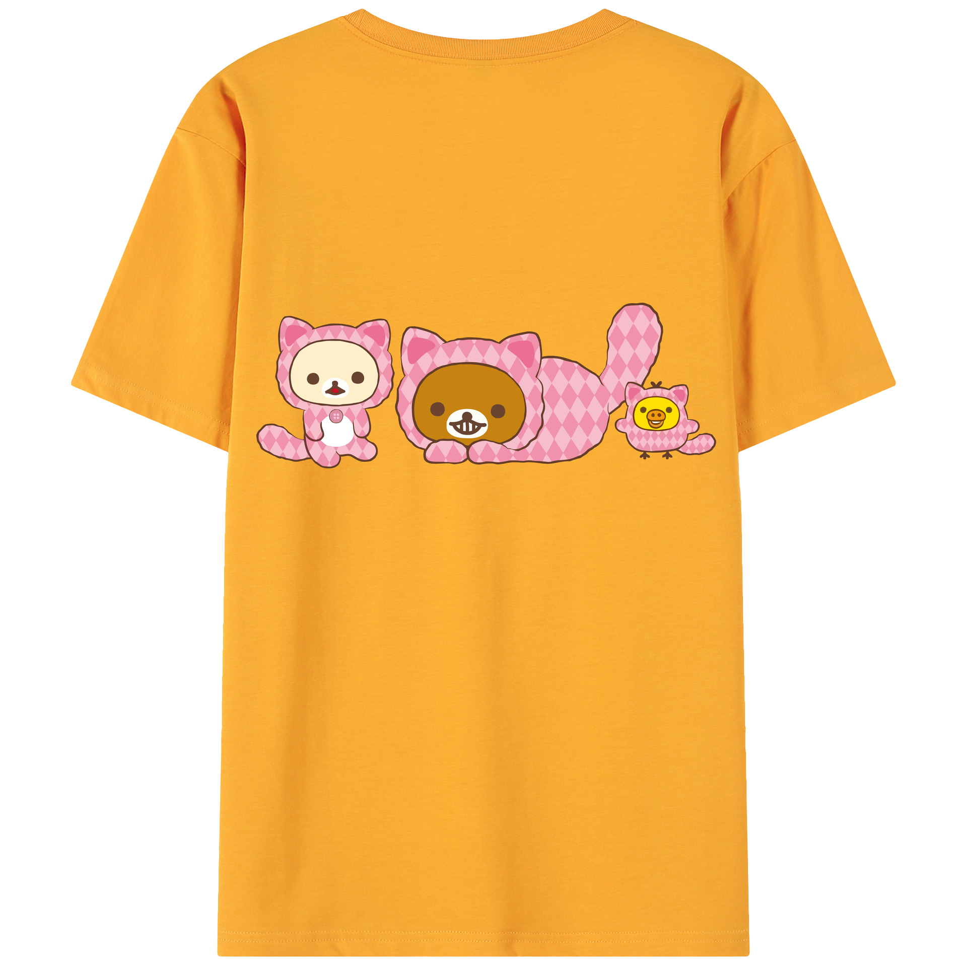 （画像用） リラックマ リラックマ キイロイトリ Rilakkuma Korilakkuma Kiiroitori 綿100％ メンズ半袖Tシャツ（バックプリント） 通気性