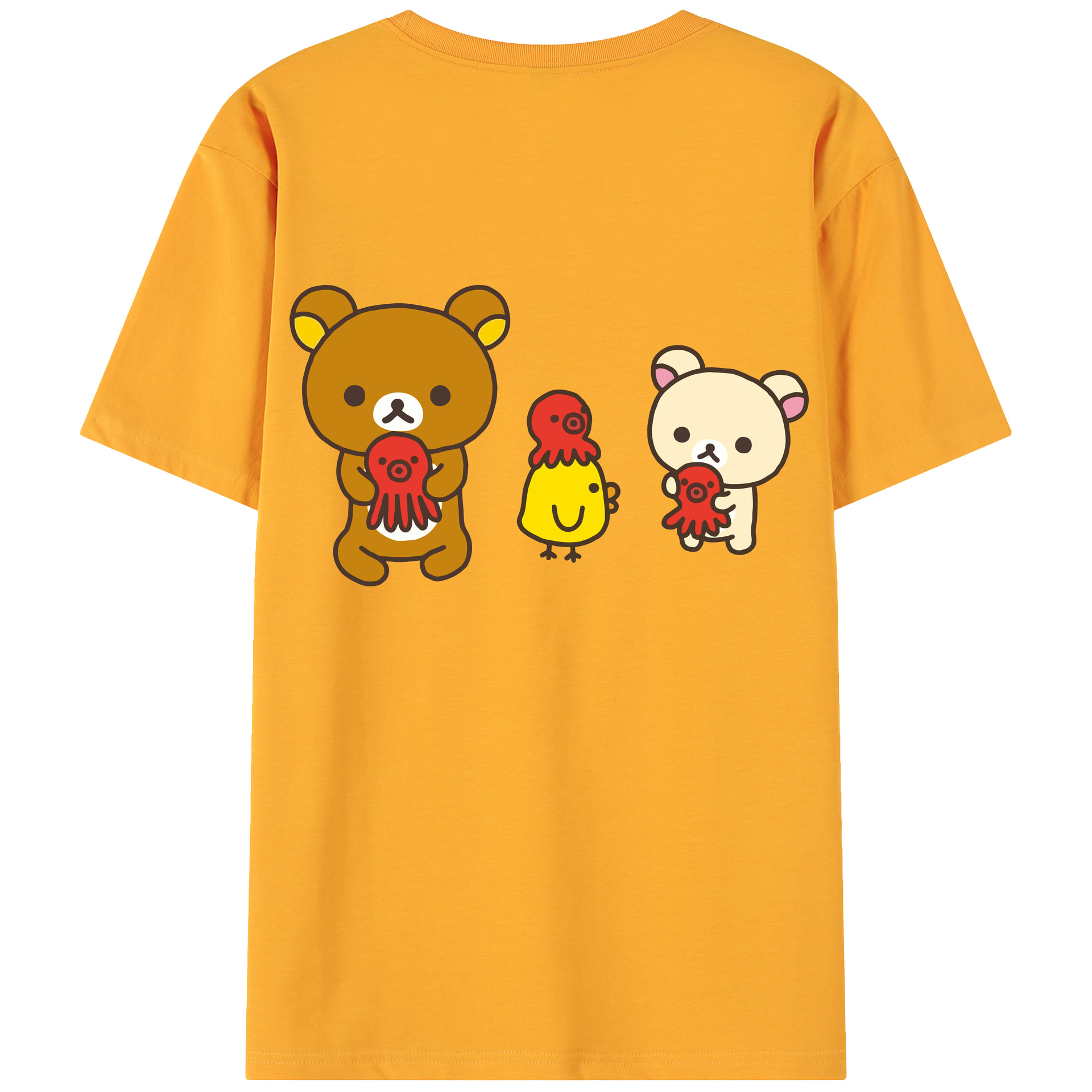 （画像用） リラックマ リラックマ キイロイトリ Rilakkuma Korilakkuma Kiiroitori 綿100％ メンズ半袖Tシャツ（バックプリント） 通気性