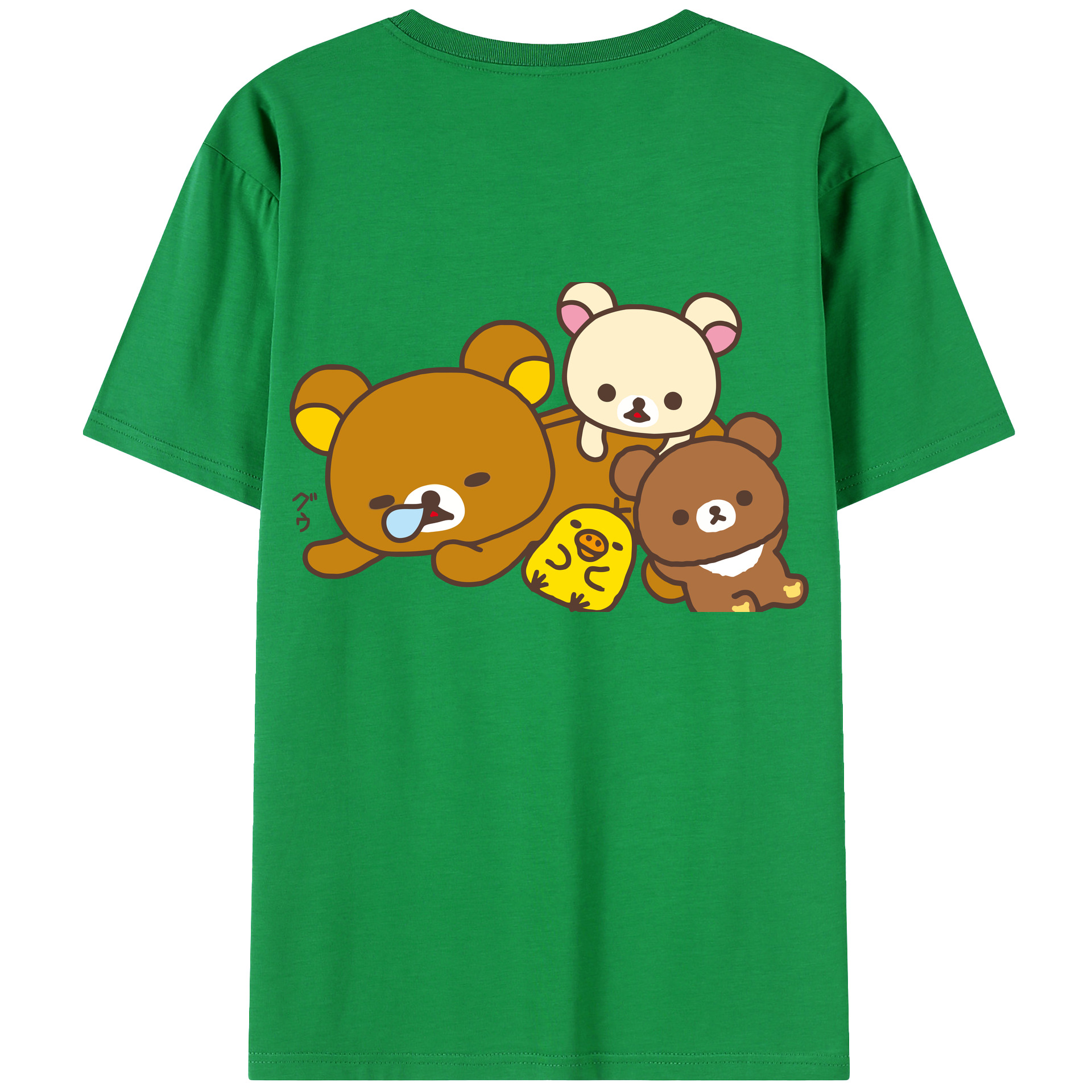 （画像用） リラックマ リラックマ キイロイトリ Rilakkuma Korilakkuma Kiiroitori 綿100％ メンズ半袖Tシャツ（バックプリント） 通気性