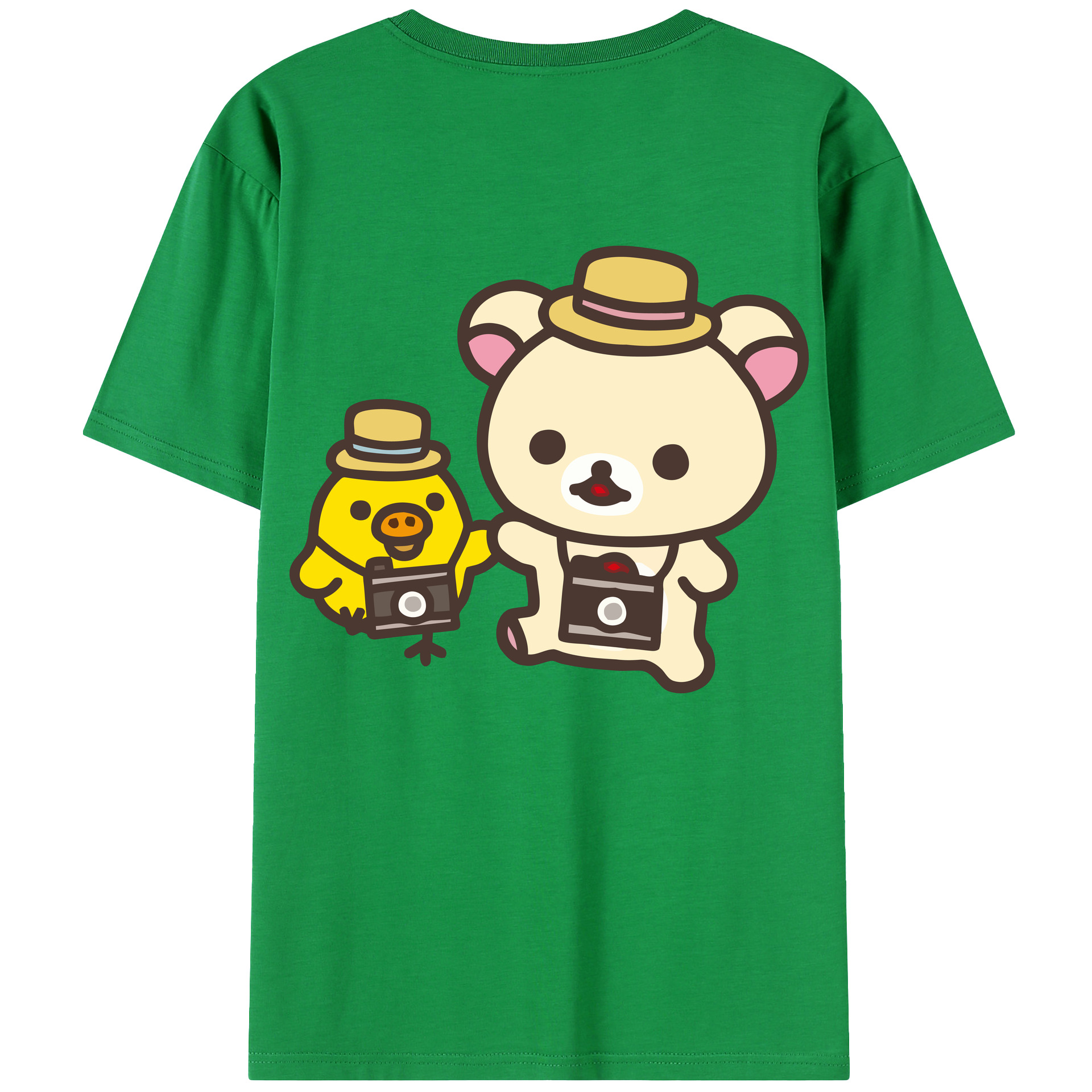 （画像用） リラックマ リラックマ キイロイトリ Rilakkuma Korilakkuma Kiiroitori 綿100％ メンズ半袖Tシャツ（バックプリント） 通気性