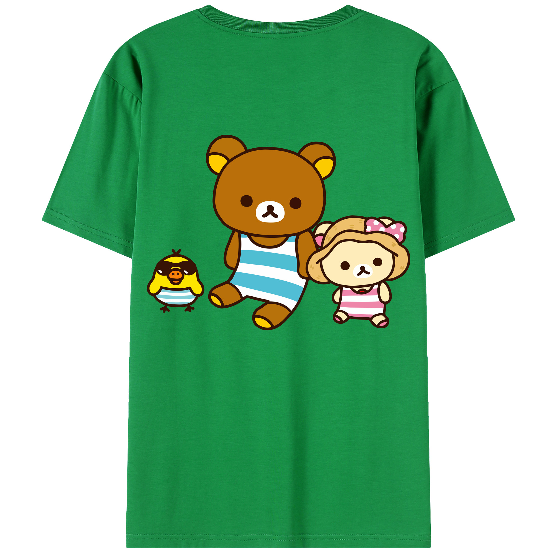 （画像用） リラックマ リラックマ キイロイトリ Rilakkuma Korilakkuma Kiiroitori 綿100％ メンズ半袖Tシャツ（バックプリント） 通気性
