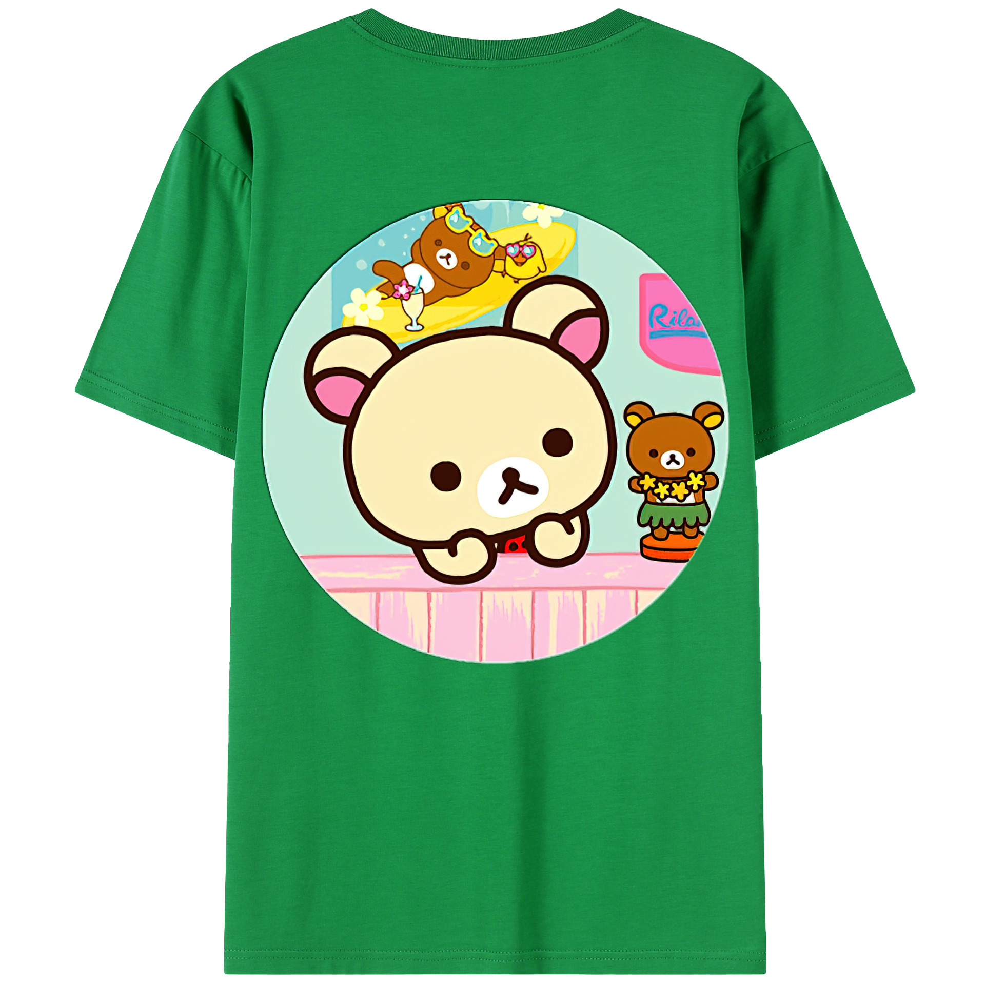 （画像用） リラックマ リラックマ キイロイトリ Rilakkuma Korilakkuma Kiiroitori 綿100％ メンズ半袖Tシャツ（バックプリント） 通気性