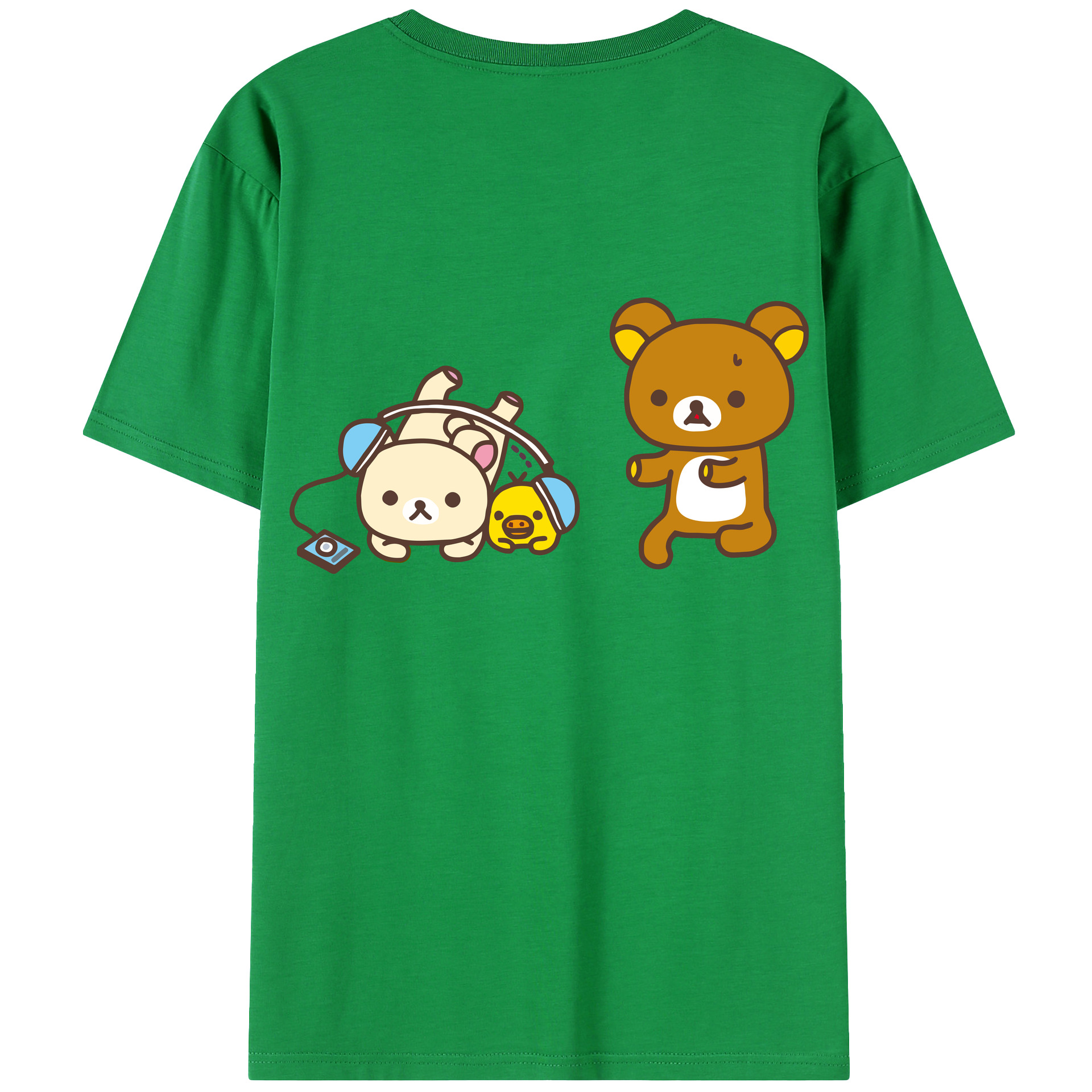 （画像用） リラックマ リラックマ キイロイトリ Rilakkuma Korilakkuma Kiiroitori 綿100％ メンズ半袖Tシャツ（バックプリント） 通気性