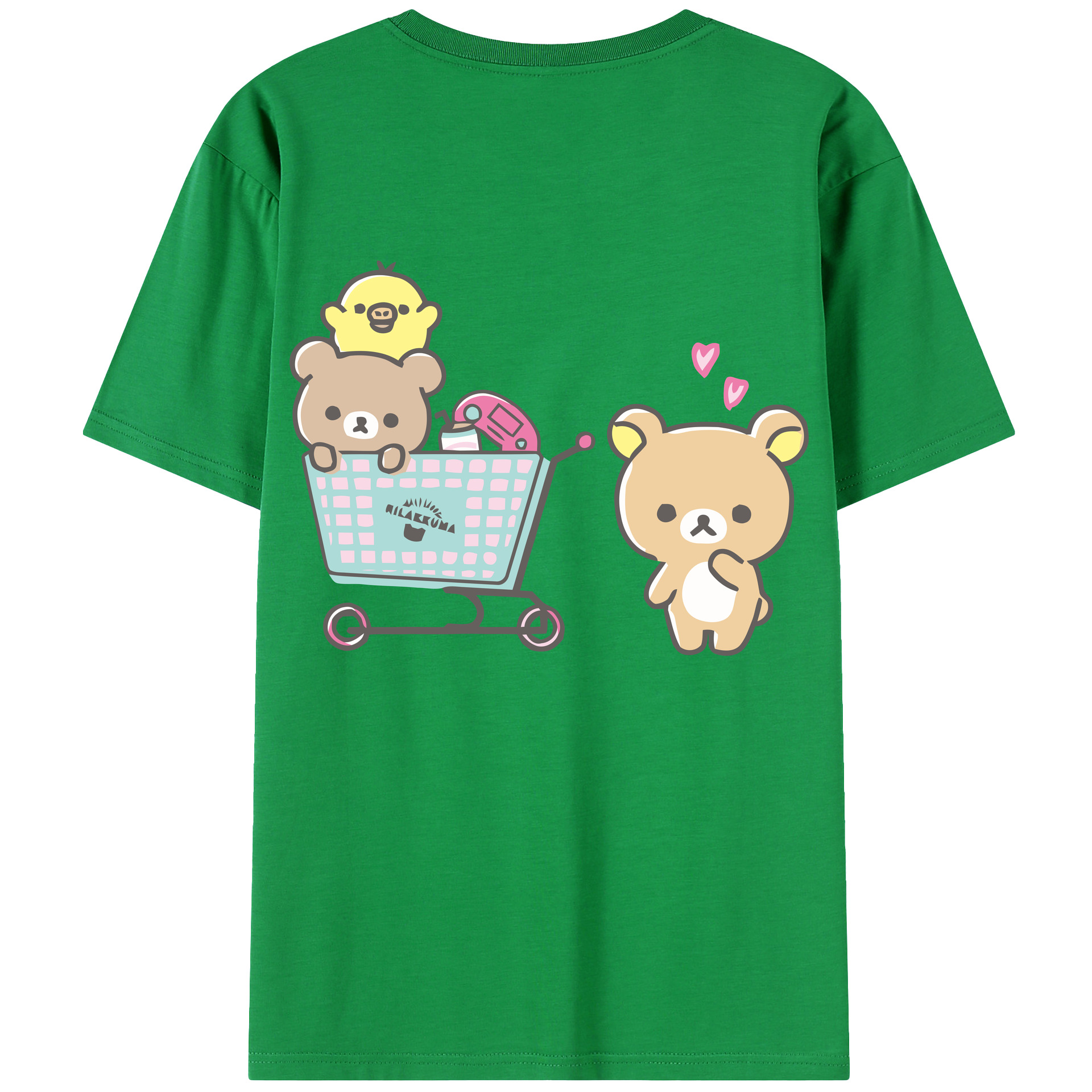 （画像用） リラックマ リラックマ キイロイトリ Rilakkuma Korilakkuma Kiiroitori 綿100％ メンズ半袖Tシャツ（バックプリント） 通気性
