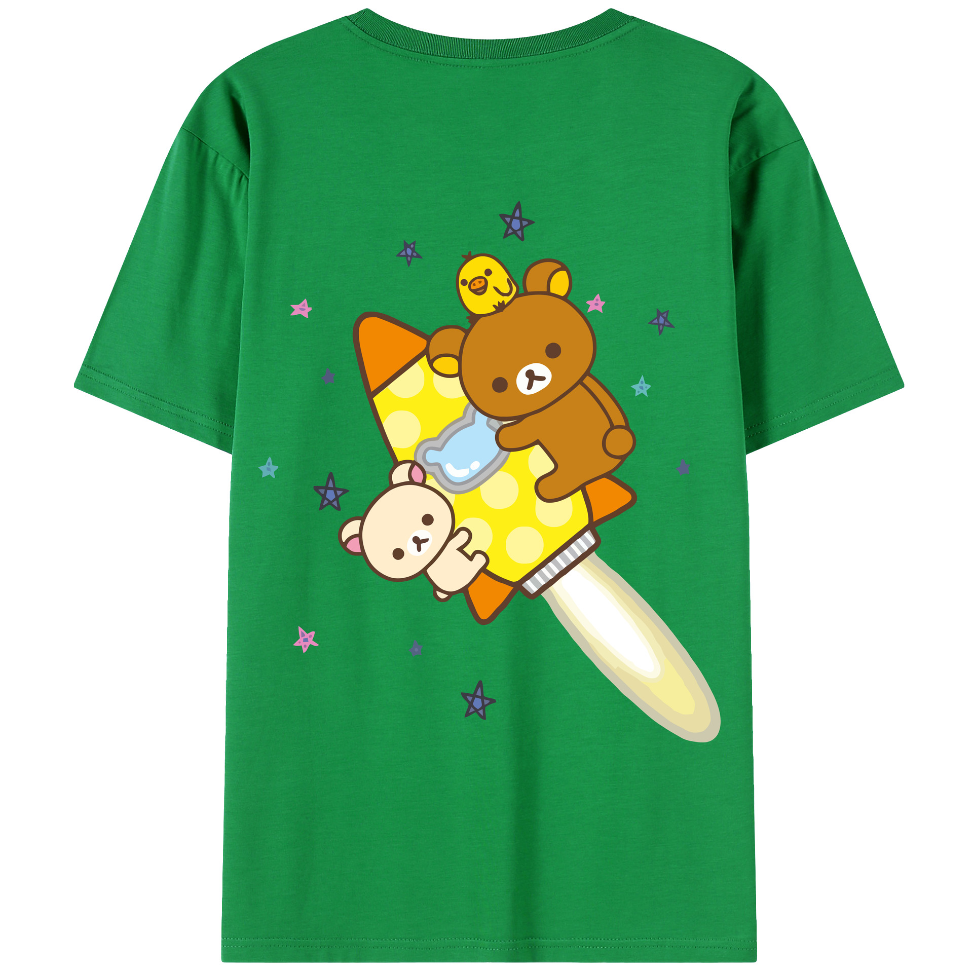 （画像用） リラックマ リラックマ キイロイトリ Rilakkuma Korilakkuma Kiiroitori 綿100％ メンズ半袖Tシャツ（バックプリント） 通気性