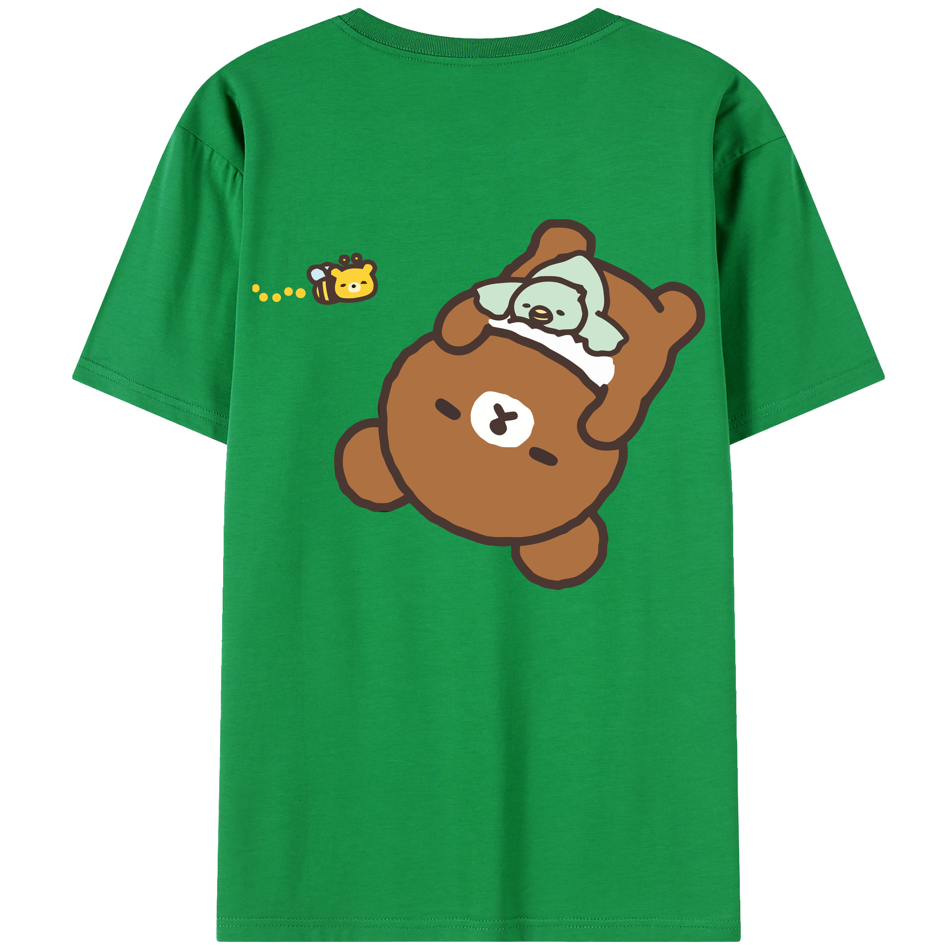 （画像用） リラックマ リラックマ キイロイトリ Rilakkuma Korilakkuma Kiiroitori 綿100％ メンズ半袖Tシャツ（バックプリント） 通気性