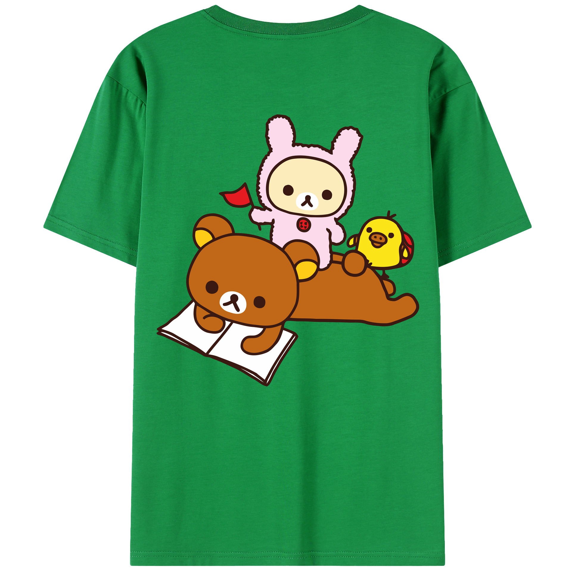 （画像用） リラックマ リラックマ キイロイトリ Rilakkuma Korilakkuma Kiiroitori 綿100％ メンズ半袖Tシャツ（バックプリント） 通気性