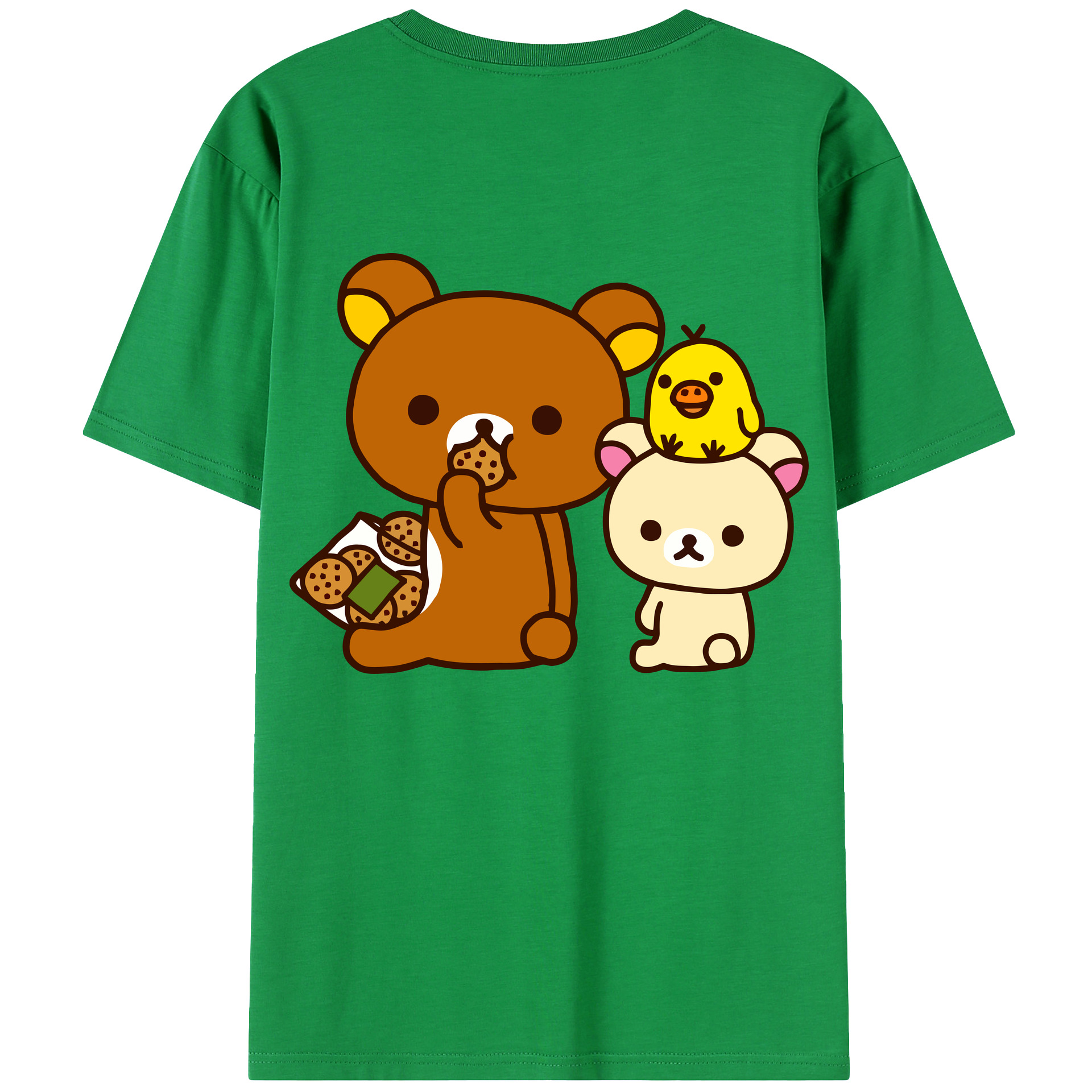 （画像用） リラックマ リラックマ キイロイトリ Rilakkuma Korilakkuma Kiiroitori 綿100％ メンズ半袖Tシャツ（バックプリント） 通気性