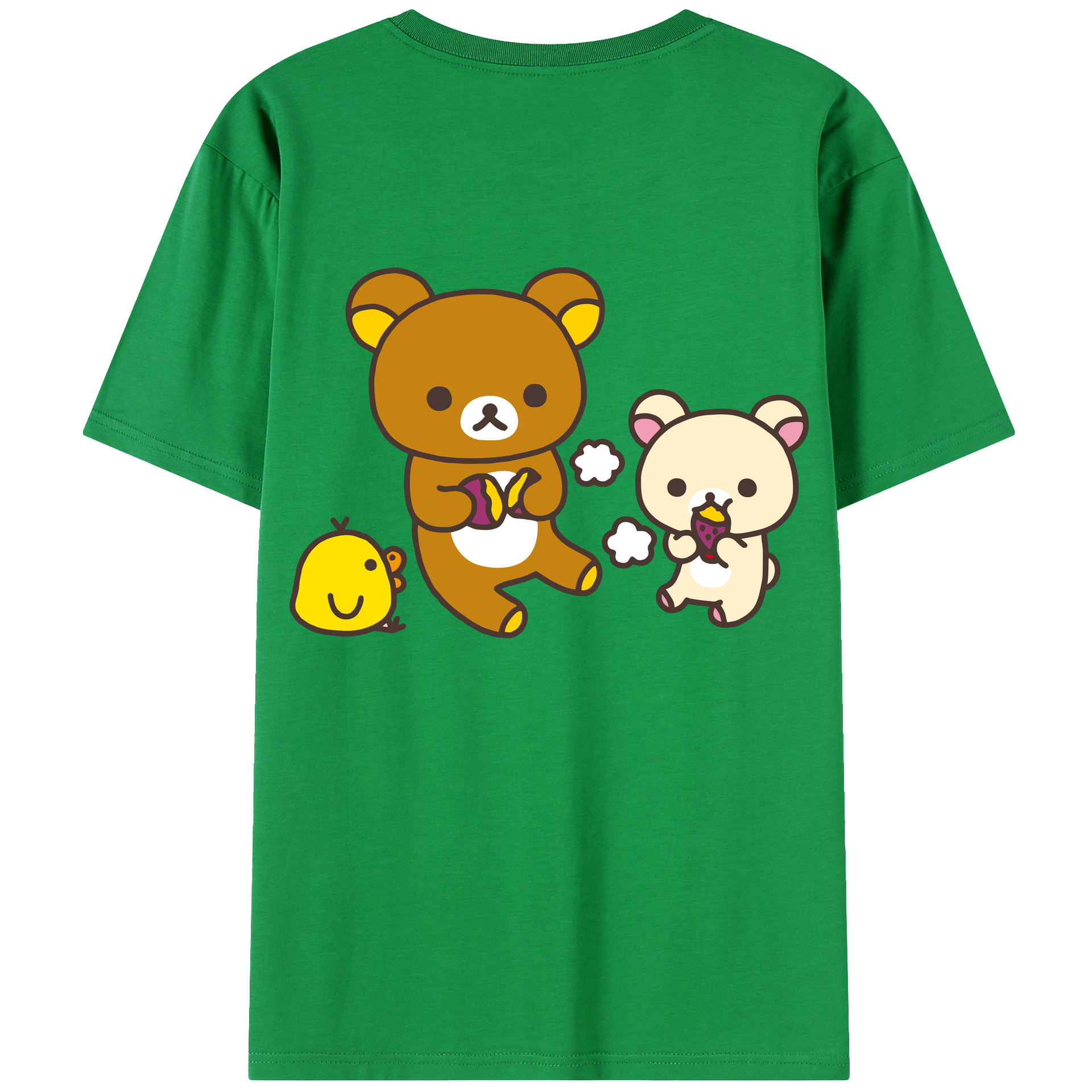 （画像用） リラックマ リラックマ キイロイトリ Rilakkuma Korilakkuma Kiiroitori 綿100％ メンズ半袖Tシャツ（バックプリント） 通気性