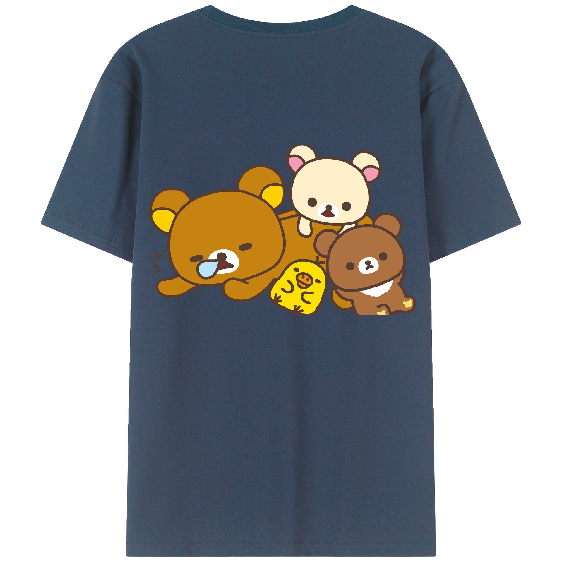 （画像用） リラックマ リラックマ キイロイトリ Rilakkuma Korilakkuma Kiiroitori 綿100％ メンズ半袖Tシャツ（バックプリント） 通気性
