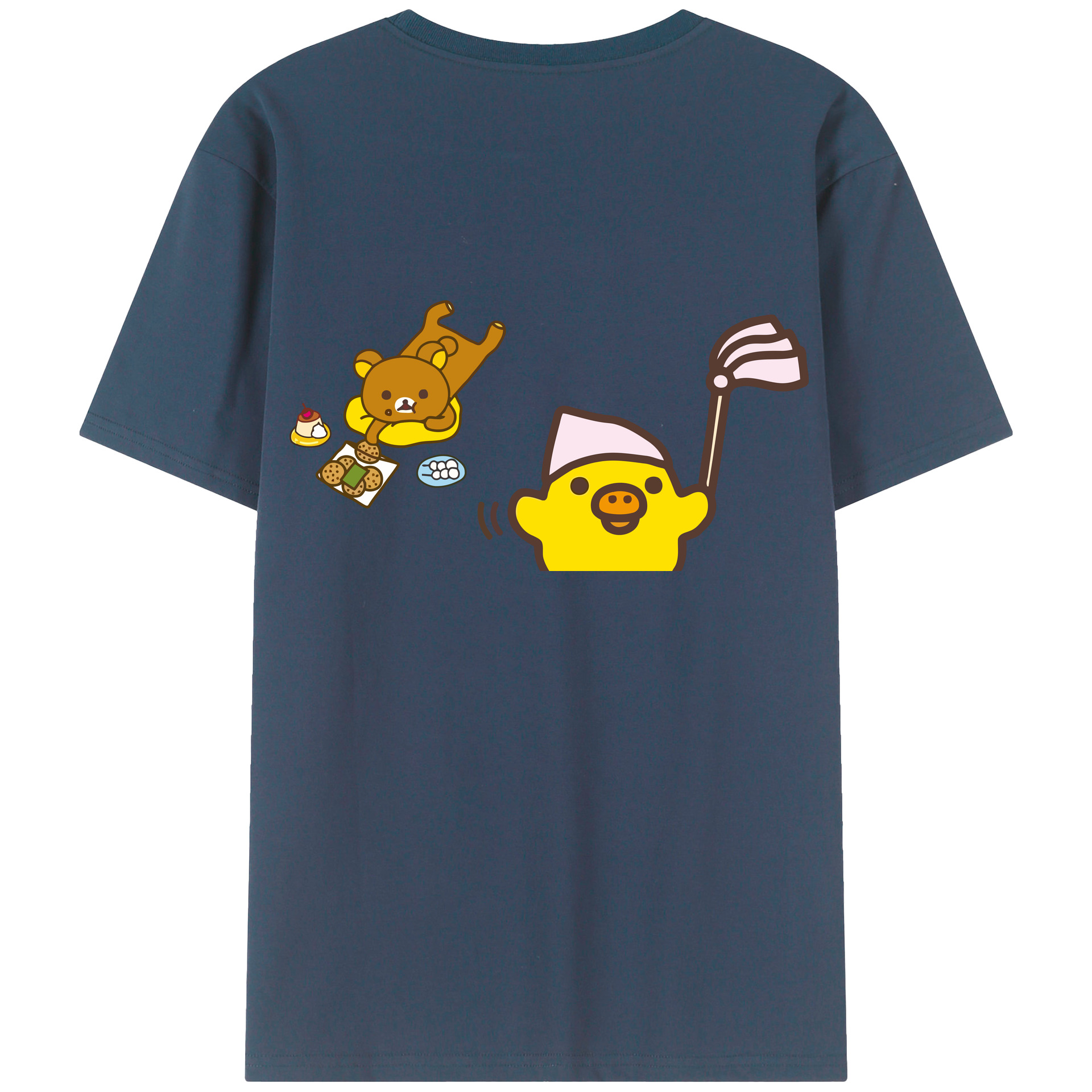（画像用） リラックマ リラックマ キイロイトリ Rilakkuma Korilakkuma Kiiroitori 綿100％ メンズ半袖Tシャツ（バックプリント） 通気性